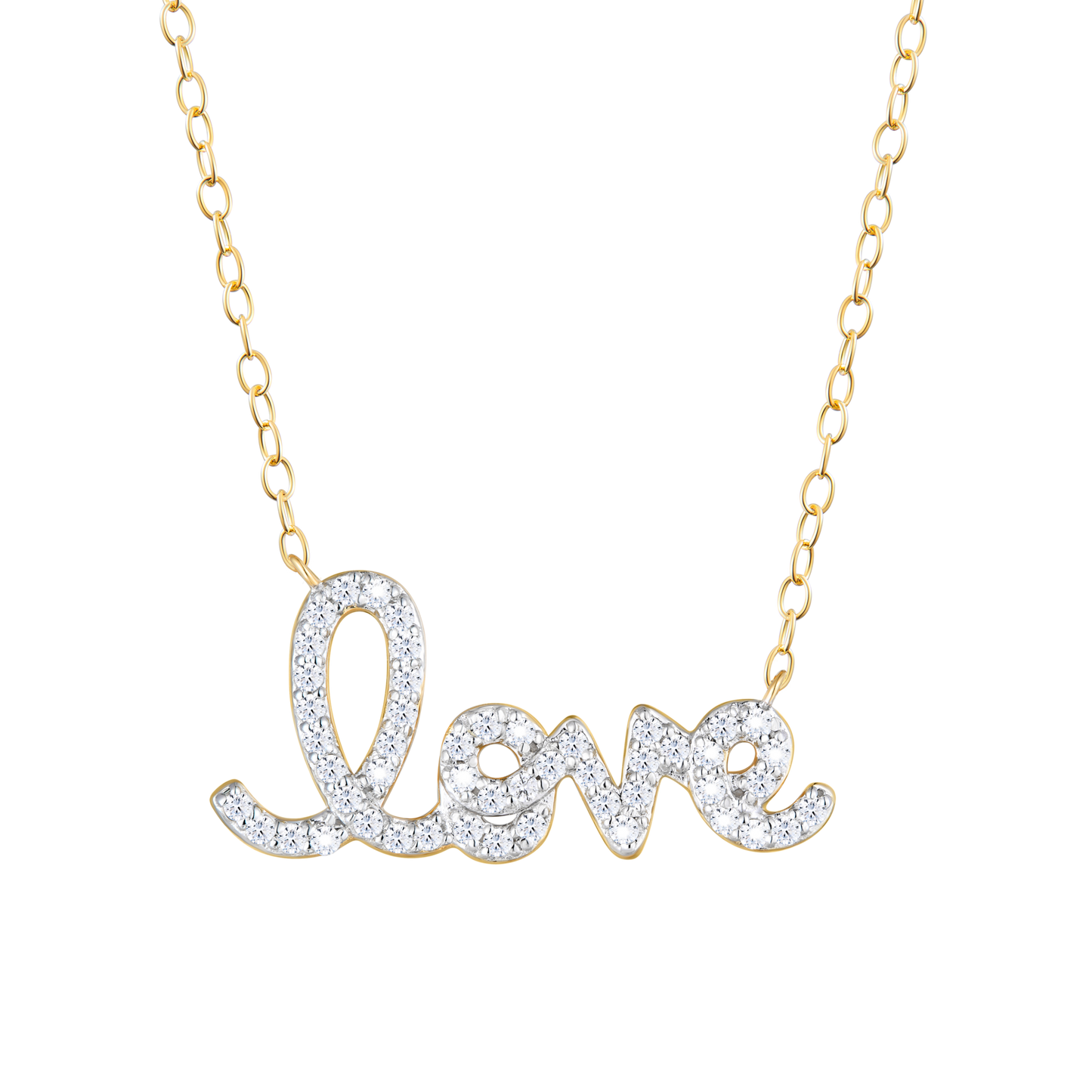 Pave Lab-Created Diamond Love Necklace in 14K Yellow Gold | Monte Luna
