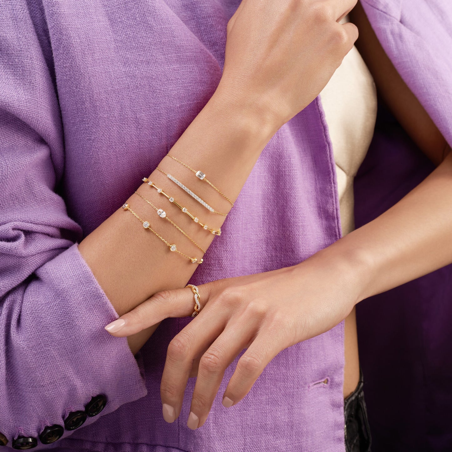 Petite Pave Bar Lab-Created Diamond Bolo Bracelet in 14K Yellow Gold | Monte Luna