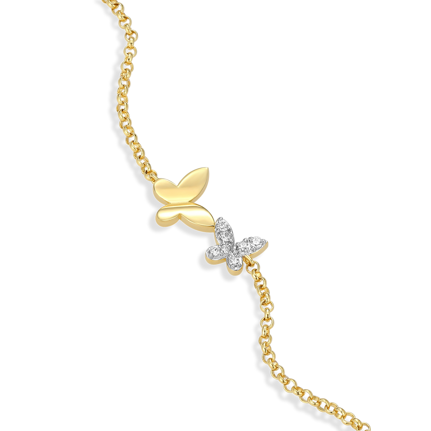 Twin Butterfly Lab-Created Diamond Bolo Bracelet in 14K Gold & Rhodium-Plated Sterling Silver | M by Monte Luna