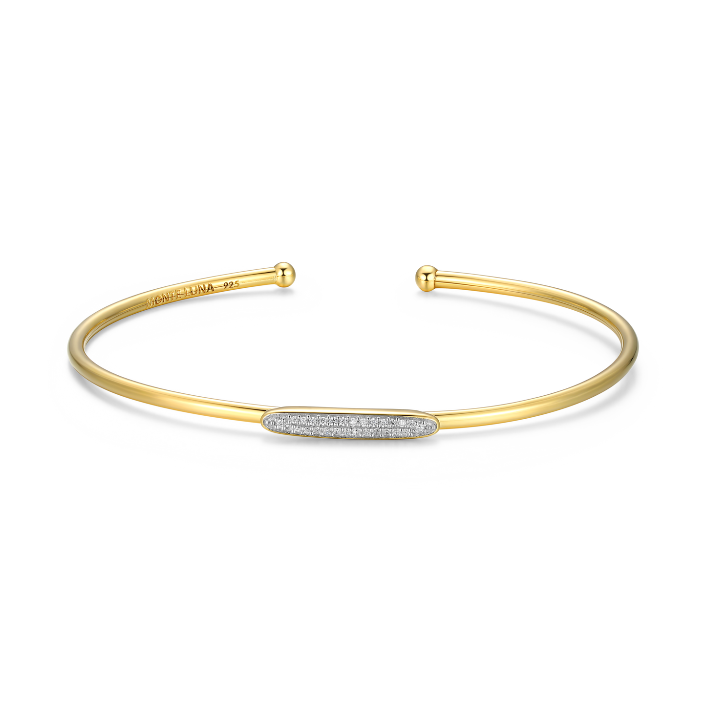 Oval Accent Pave Flex Cuff Bracelet in 14K Yellow Gold-Plated Sterling Silver | M by Monte Luna
