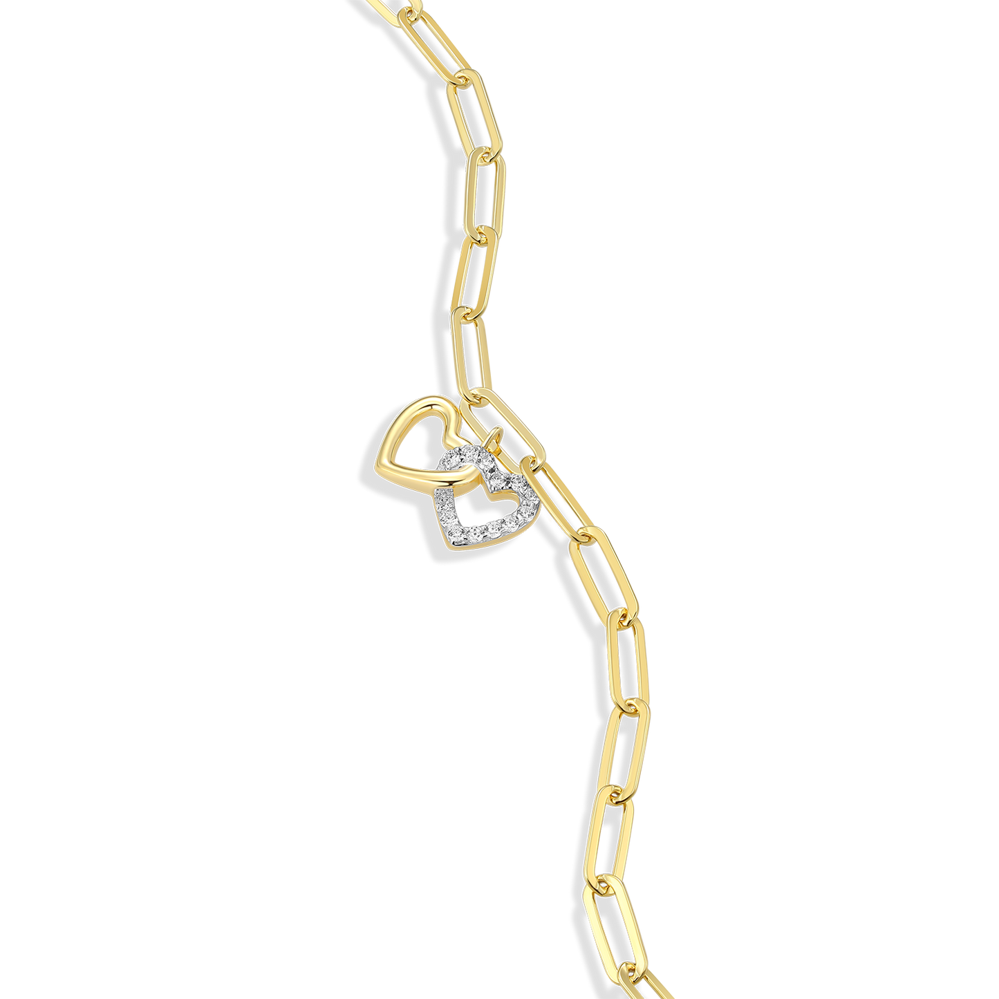 Twin Heart Pendant Lab-Created Diamond Paperclip Bracelet in 14K Gold & Rhodium-Plated Sterling Silver | M by Monte Luna