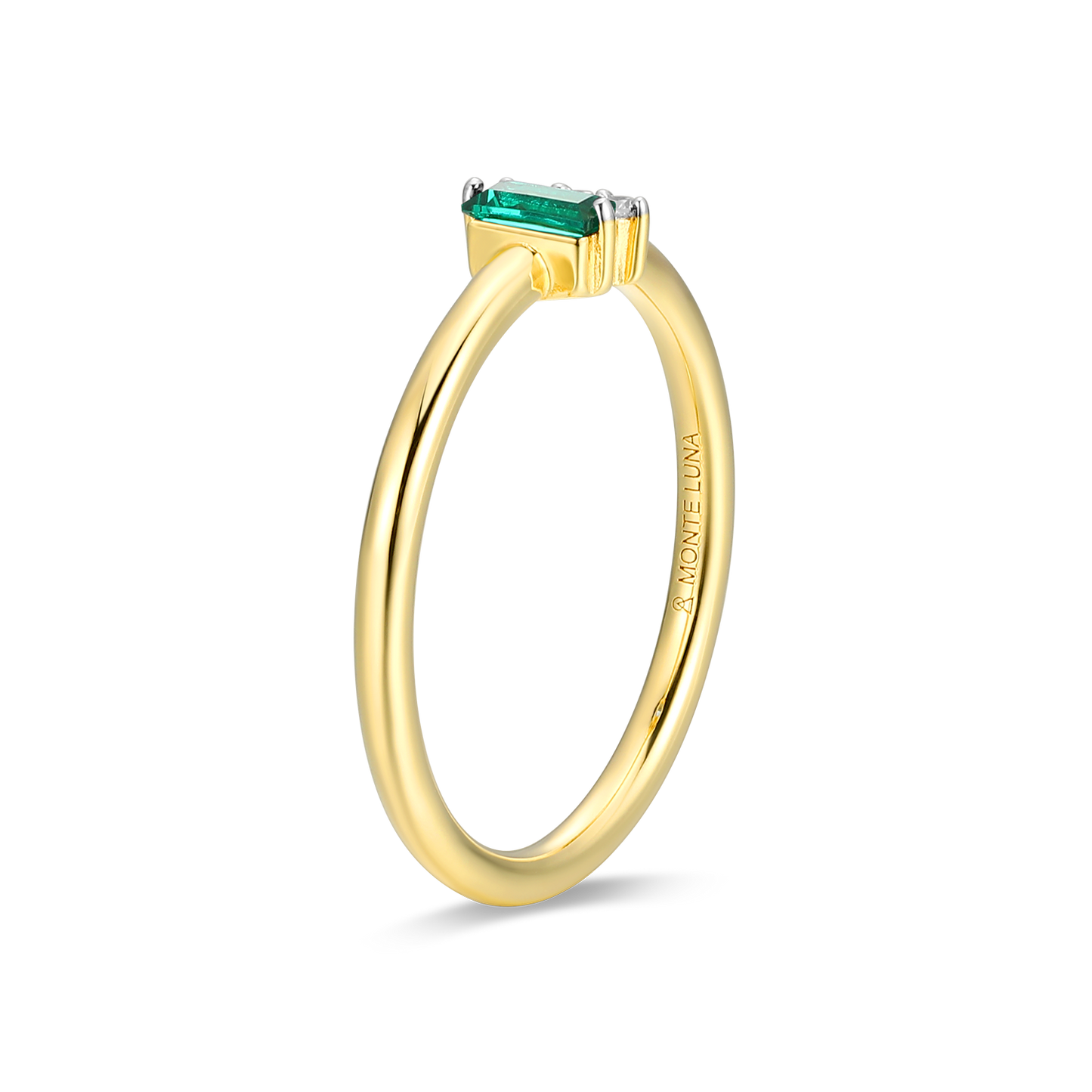 Lab-Created Emerald Baguette & Diamond Round Cluster Ring in 14K Gold & Rhodium-Plated Sterling Silver | M by Monte Luna