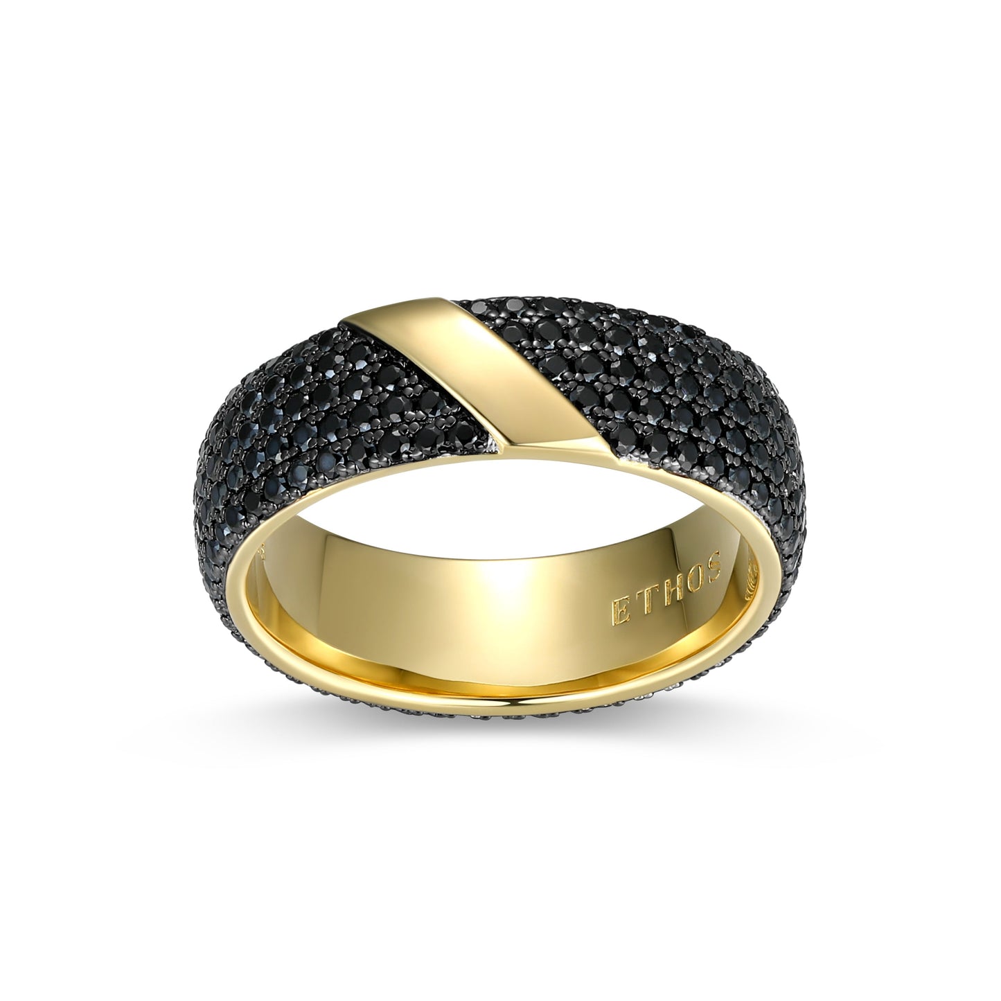Eclipse Genuine Black Sapphire Two-Tone Eternity Band Ring in 14K Yellow Gold-Plated Sterling Silver | ethos