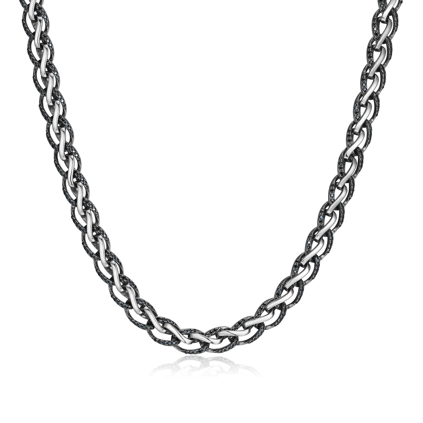 Links Pave Genuine Black Sapphire Foxtail Chain Necklace in Oxidized Rhodium-Plated Sterling Silver | ethos