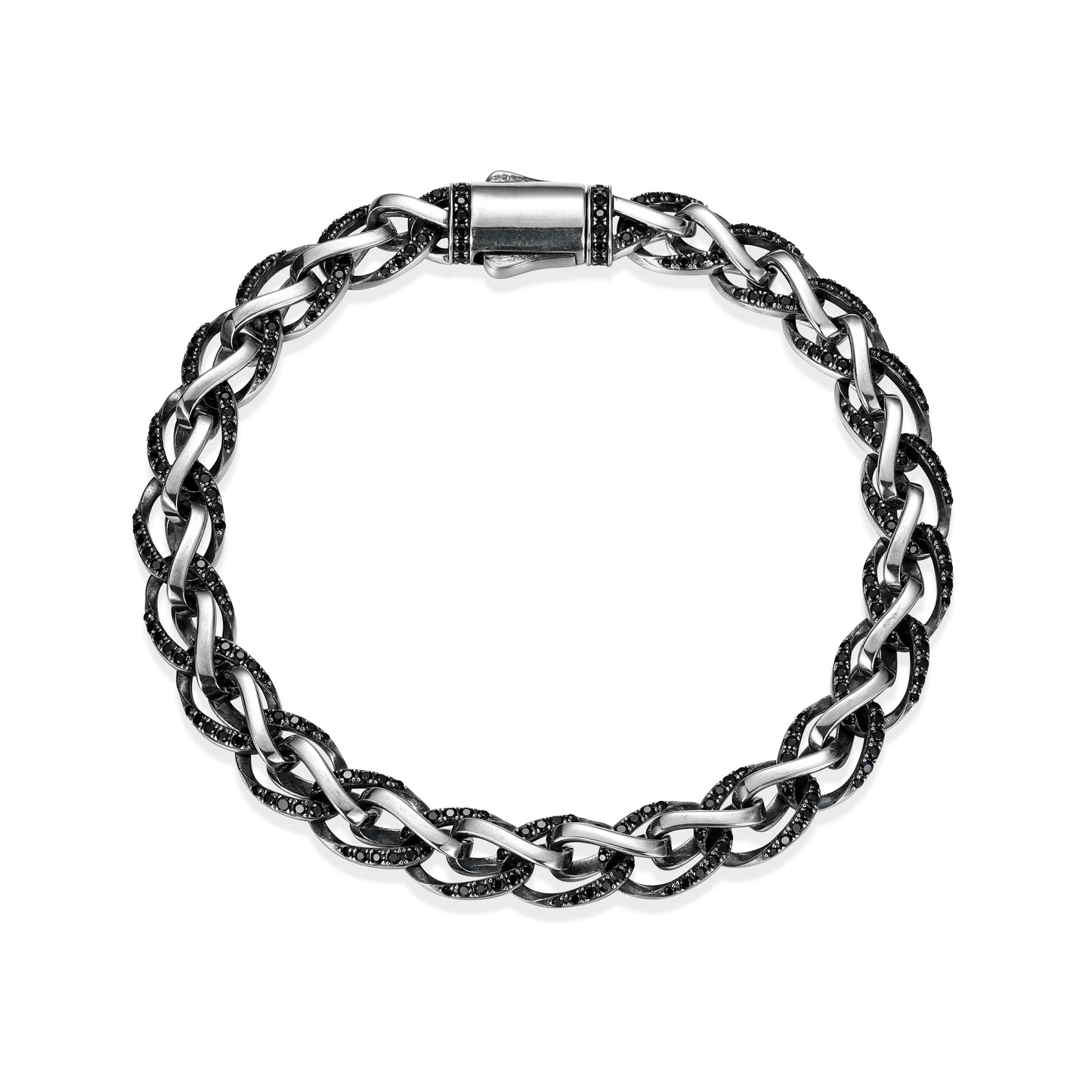 Links Pave Genuine Black Sapphire Foxtail Chain Bracelet in Oxidized Rhodium-Plated Sterling Silver | ethos