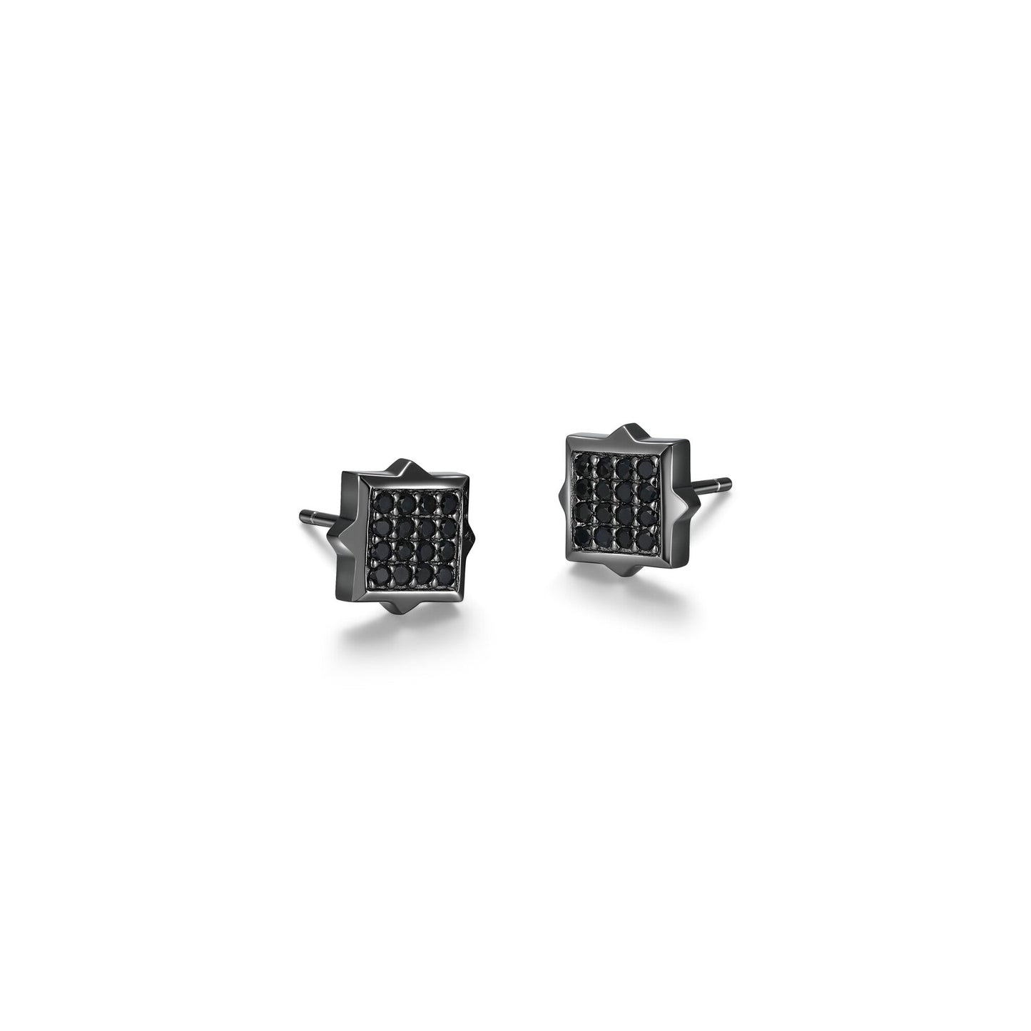 Black Ice Gunmetal Sterling Silver and Black Sapphire Square Stud Earrings - UE18 | ethos