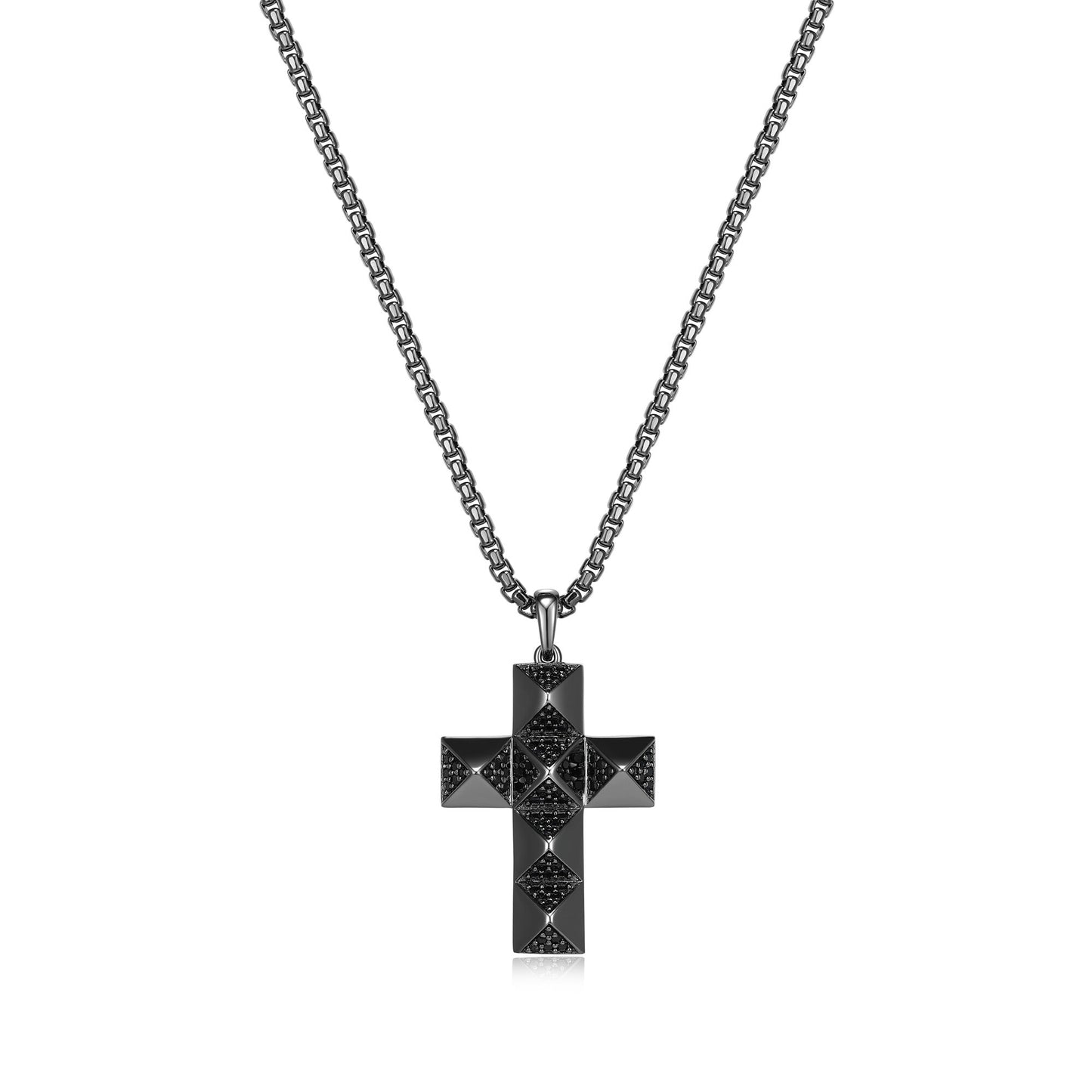 Black Ice Gunmetal Sterling Silver and Black Sapphire Cross Necklace - UP12 | ethos