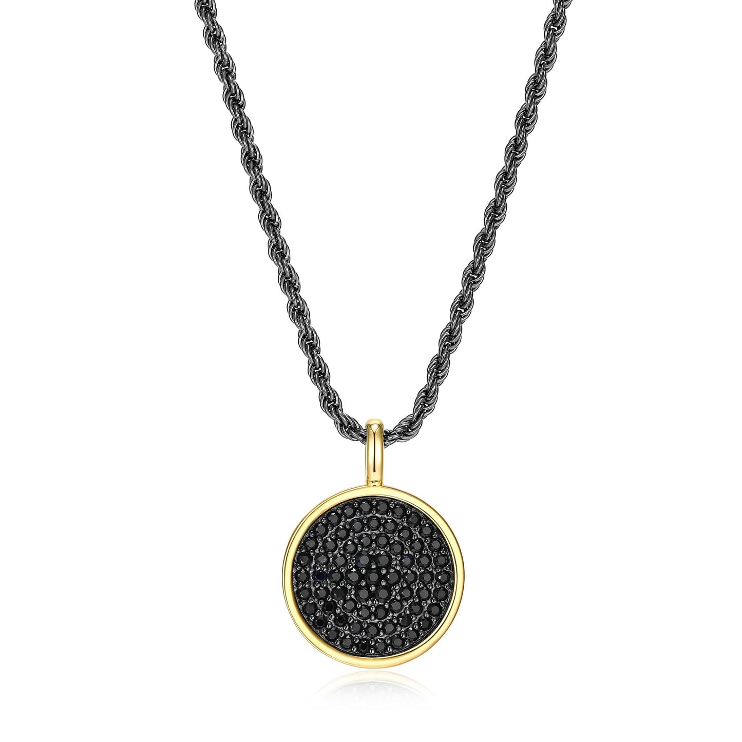 Black Ice Gunmetal Pendant with Yellow Gold Plated Black Sapphire - 24" - UN0008 | ethos