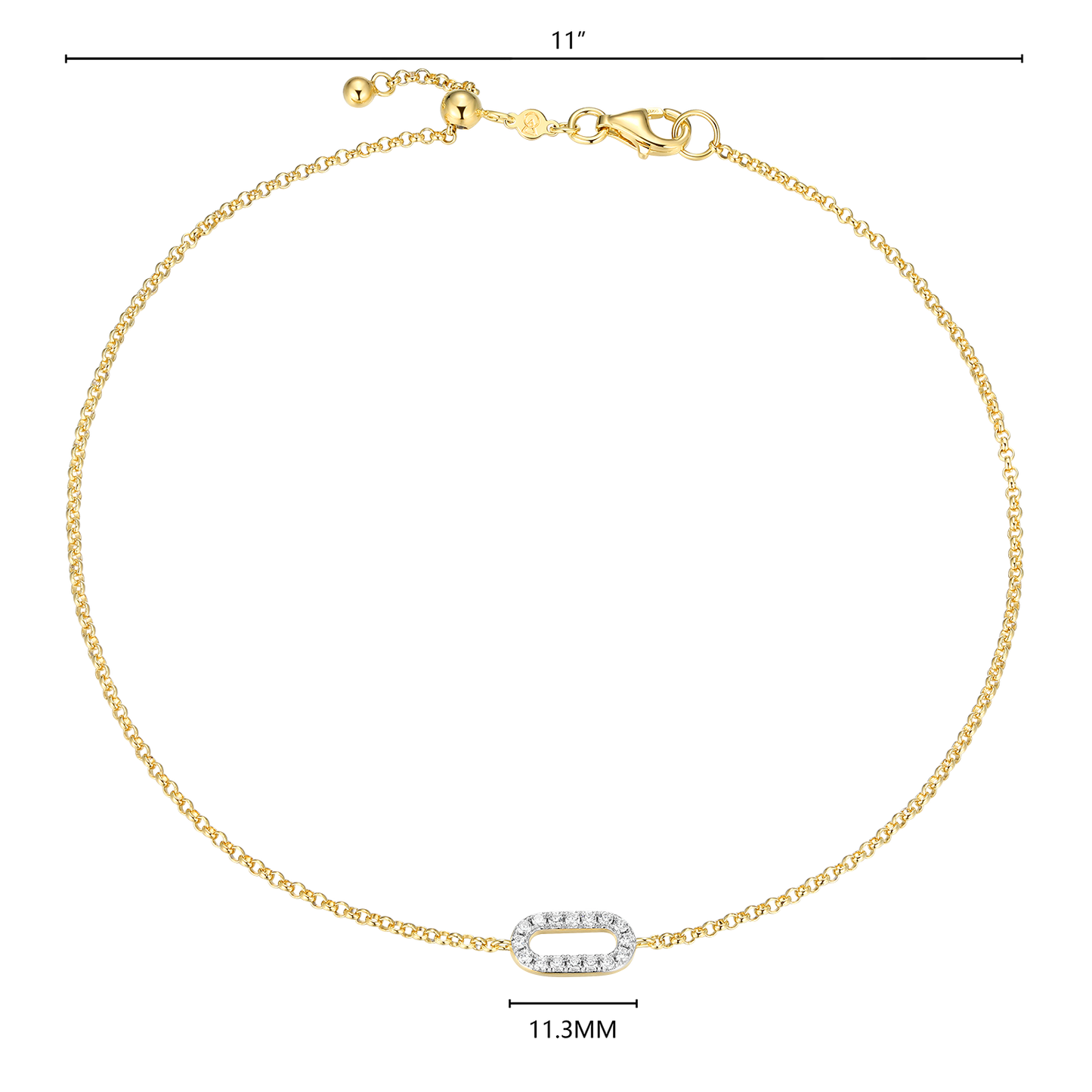 Mini Paperclip Pendant Lab-Created Diamond Bolo Anklet in 14K Yellow Gold-Plated Sterling Silver | M by Monte Luna