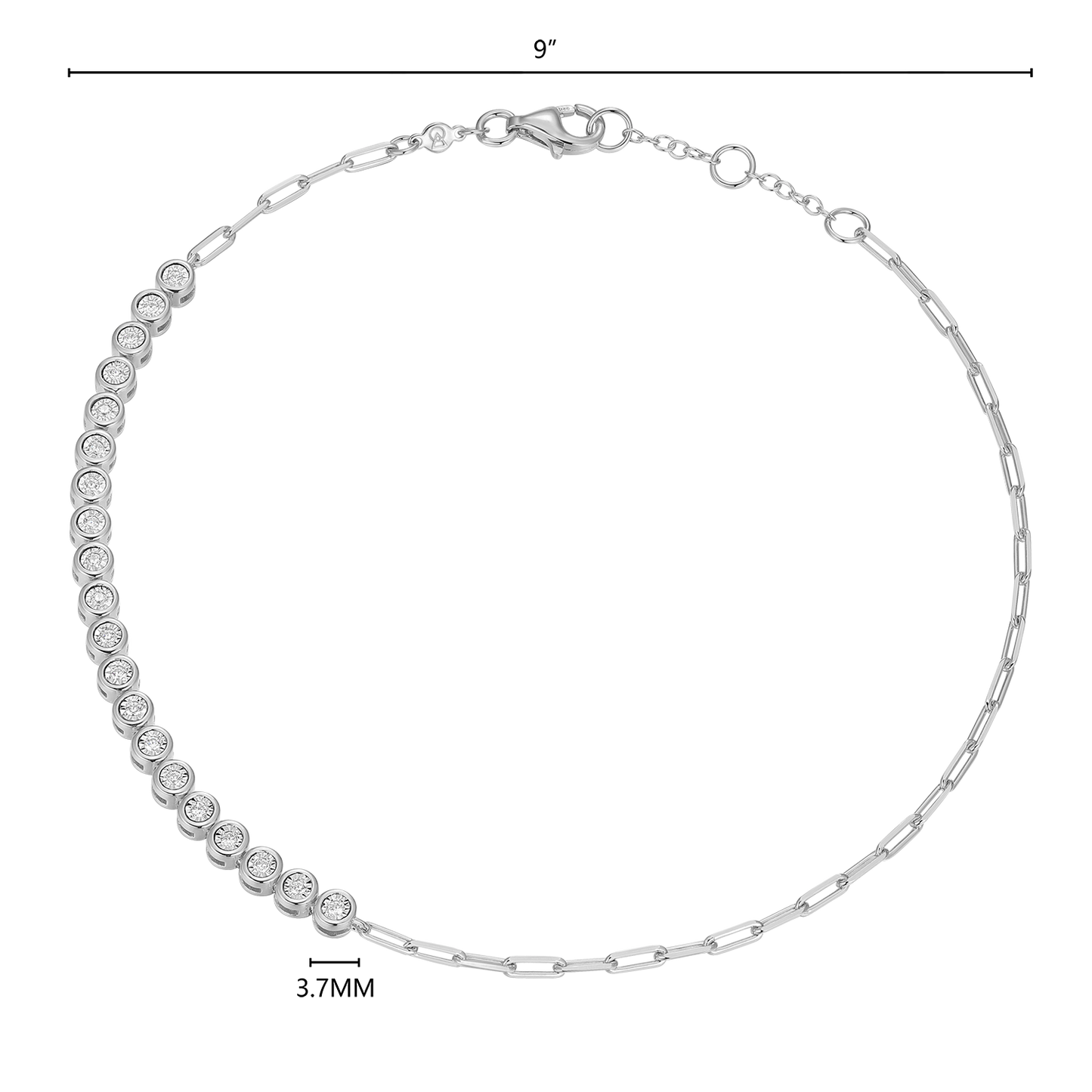 Mini Paperclip Chain & Bezel-Set Lab-Created Diamond Anklet in Rhodium-Plated Sterling Silver | M by Monte Luna