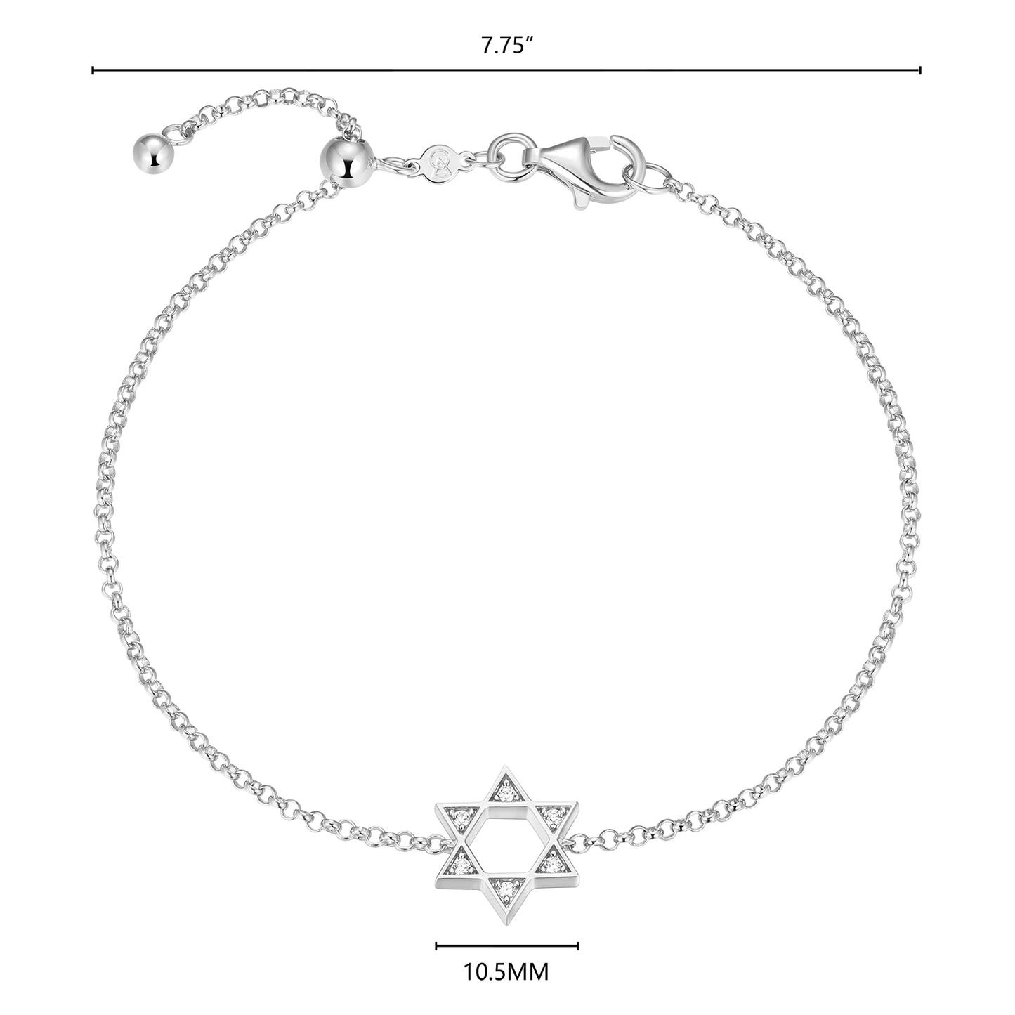 Star of David Lab-Created Diamond Bolo Bracelet in Rhodium-Plated Sterling Silver | M by Monte Luna