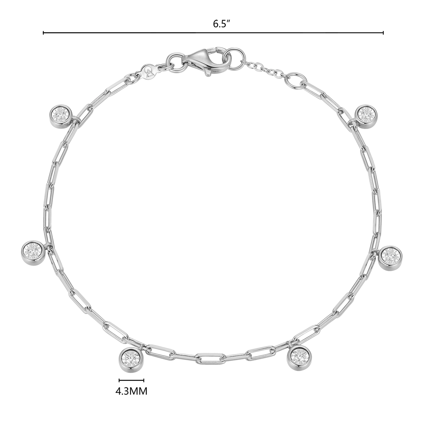 Dangle Station Lab-Created Diamond Mini Paperclip Bracelet in Rhodium-Plated Sterling Silver | M by Monte Luna