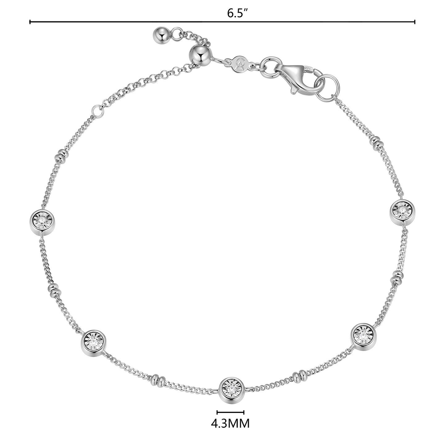 Bezel Station Lab-Created Diamond Beaded Bolo Bracelet in Rhodium-Plated Sterling Silver | M by Monte Luna