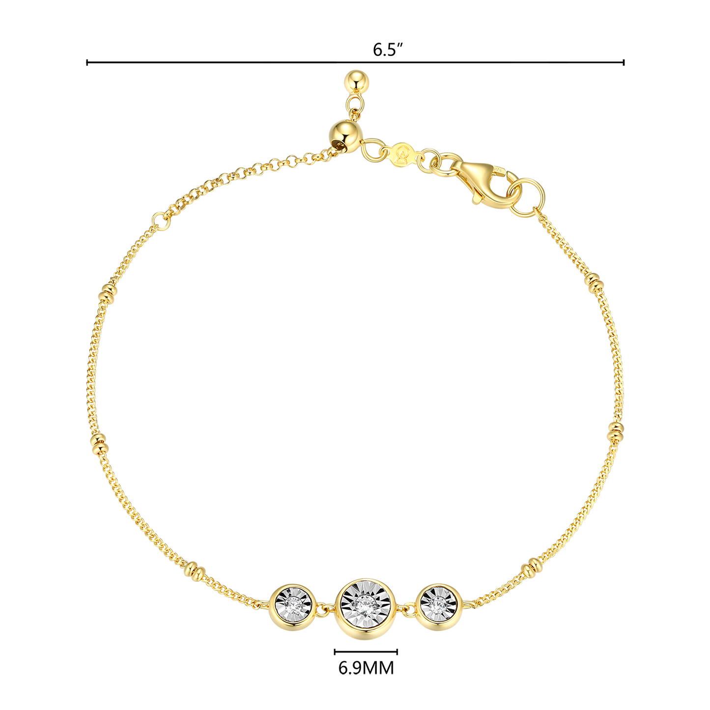 Trio Bezel-Set Lab-Created Diamond Beaded Bolo Bracelet in 14K Yellow Gold-Plated Sterling Silver | M by Monte Luna