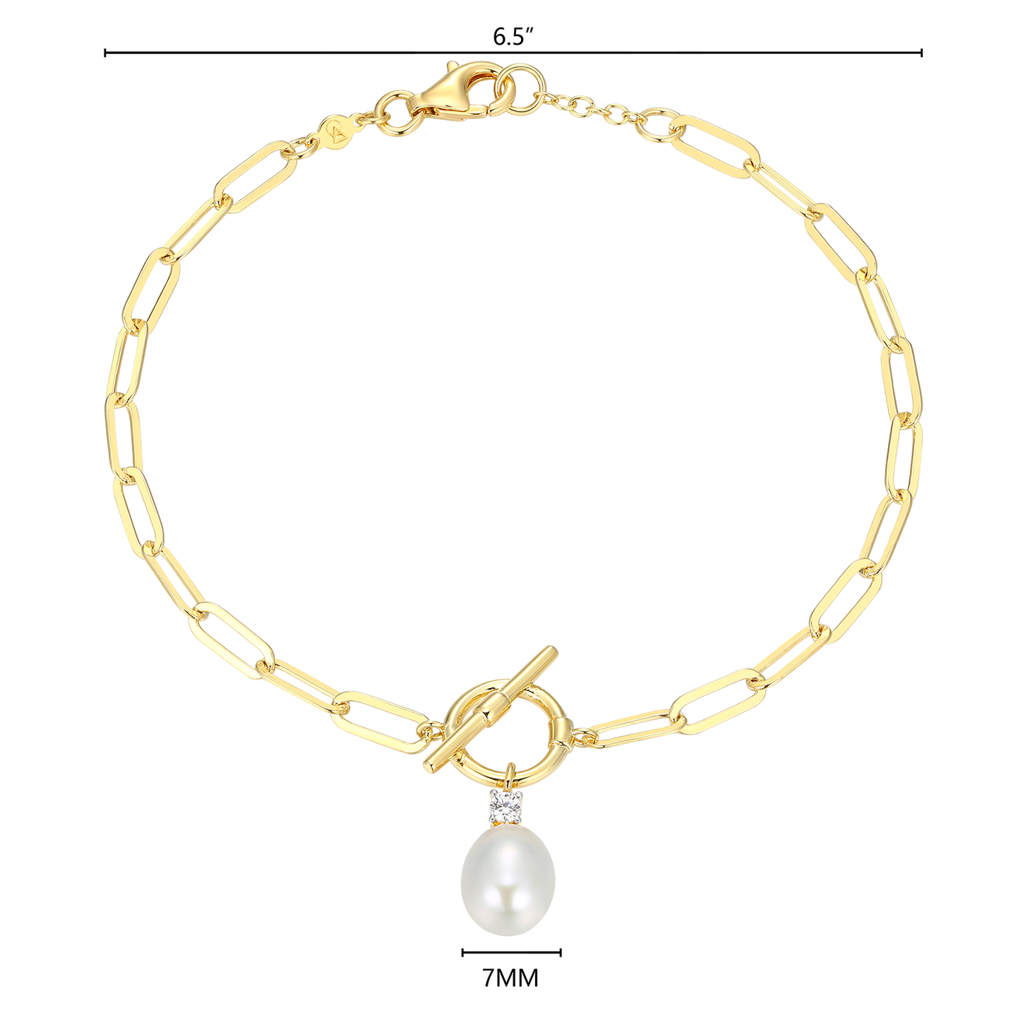 Freshwater Pearl & Lab-Created Diamond Toggle-Look Paperclip Bracelet in 14K Yellow Gold-Plated Sterling Silver | M by Monte Luna