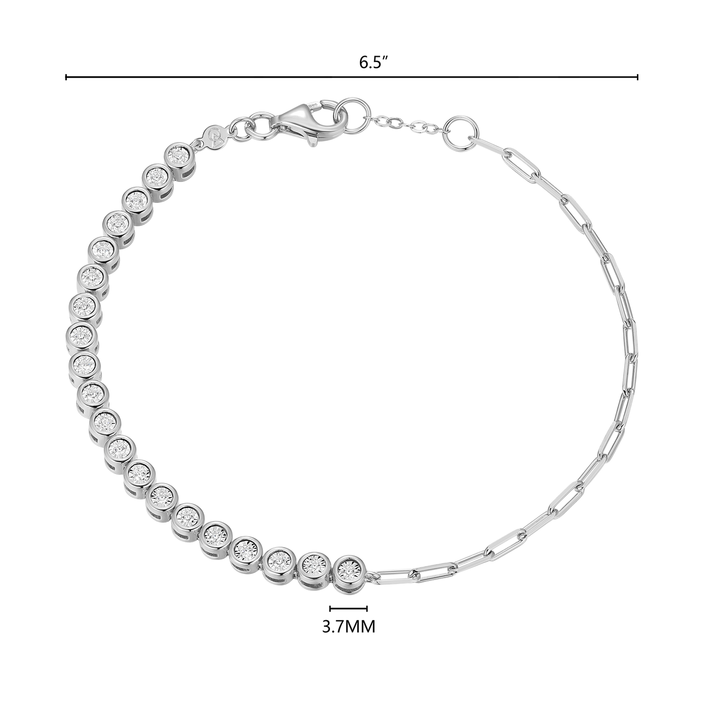 Mini Paperclip Chain & Bezel-Set Lab-Created Diamond Bracelet in Rhodium-Plated Sterling Silver | M by Monte Luna
