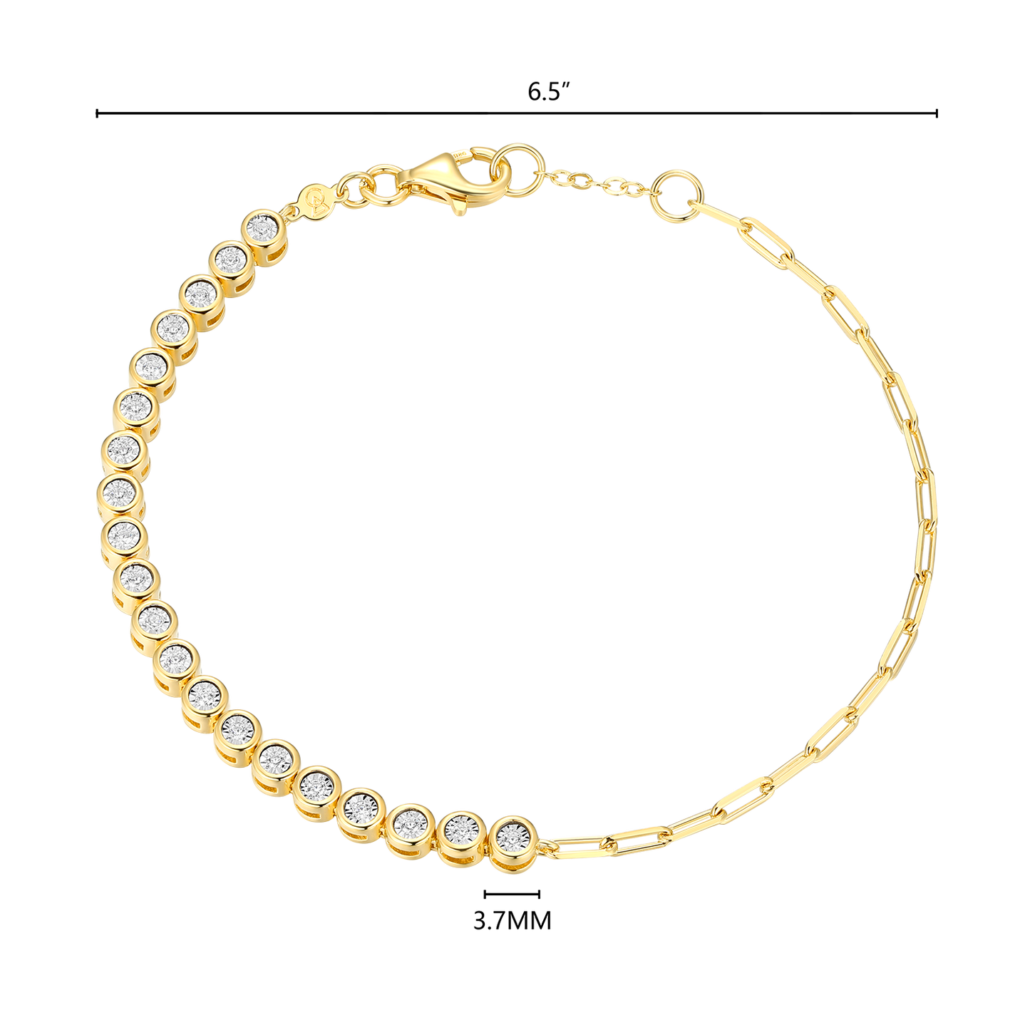 Mini Paperclip Chain & Bezel-Set Lab-Created Diamond Bracelet in 14K Yellow Gold-Plated Sterling Silver | M by Monte Luna