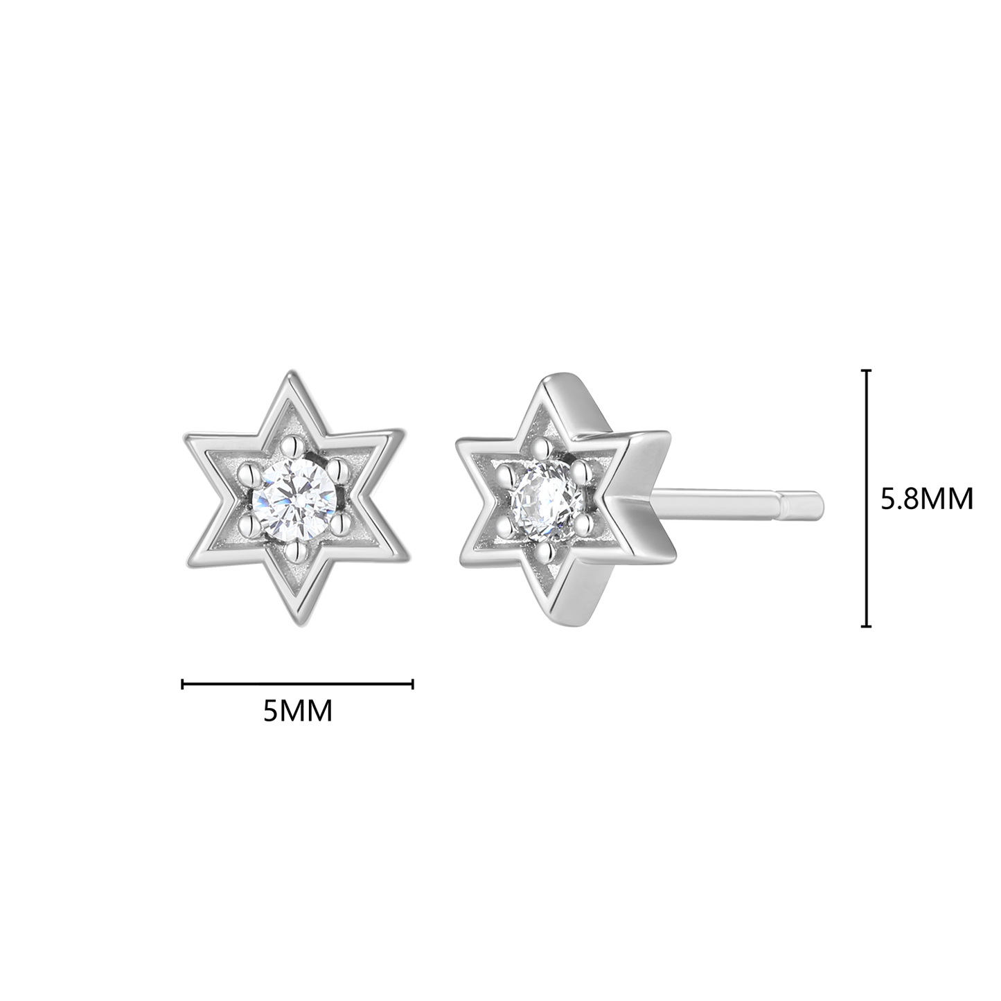 Star of David Lab-Created Diamond Stud Earrings in Rhodium-Plated Sterling Silver | M by Monte Luna