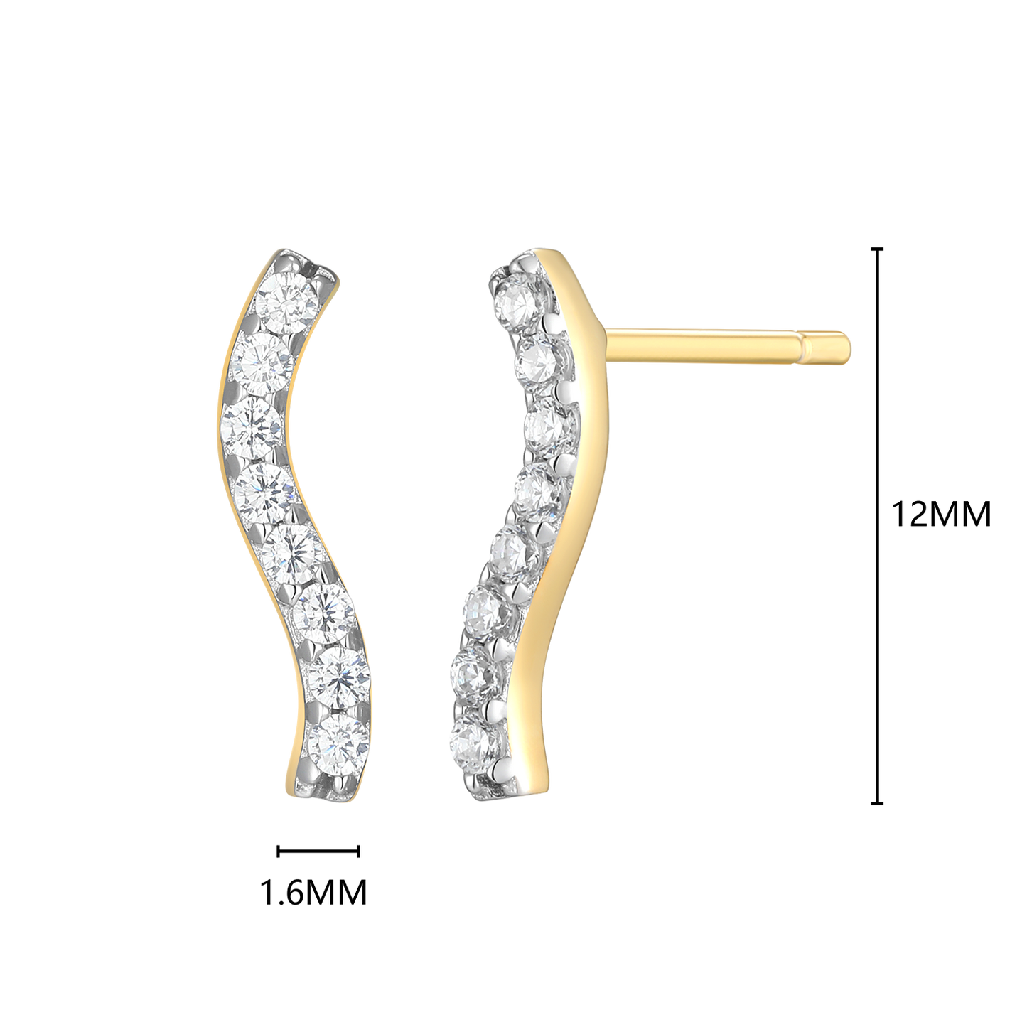 Wavy Bar Lab-Created Diamond Stud Earrings in 14K Yellow Gold-Plated Sterling Silver | M by Monte Luna