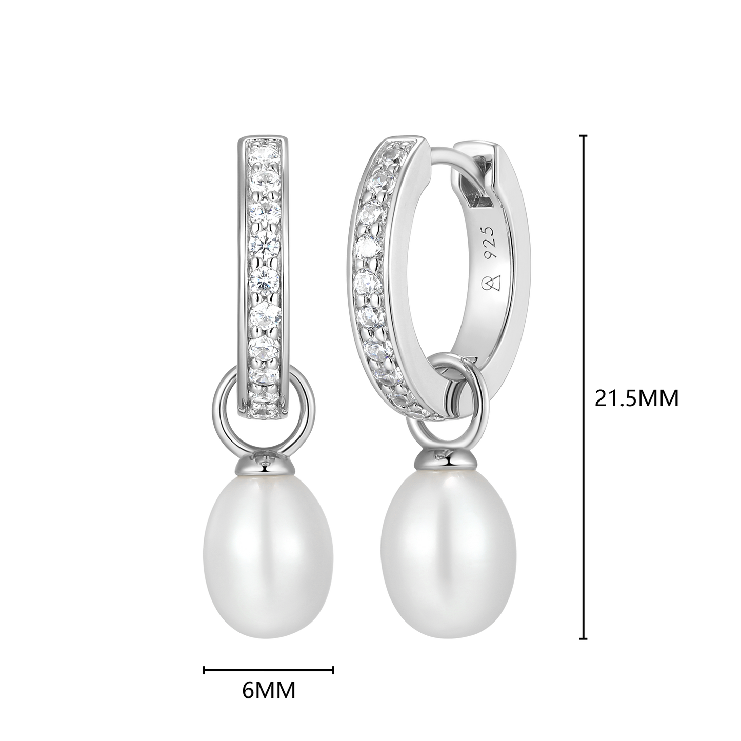 Freshwater Pearl & Lab-Created Diamond Huggie Earrings in Rhodium-Plated Sterling Silver | M by Monte Luna