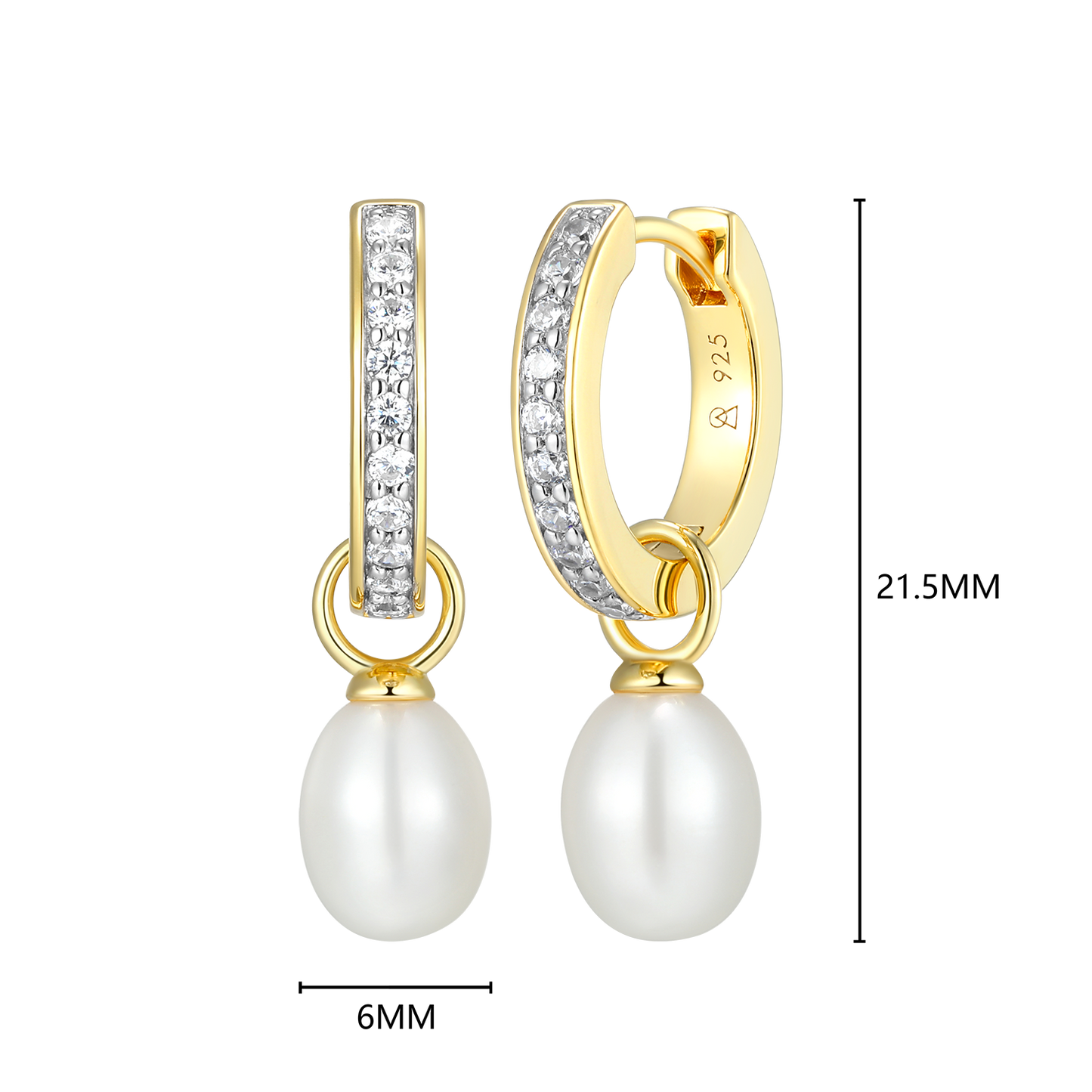 Freshwater Pearl & Lab-Created Diamond Huggie Earrings in 14K Yellow Gold-Plated Sterling Silver | M by Monte Luna