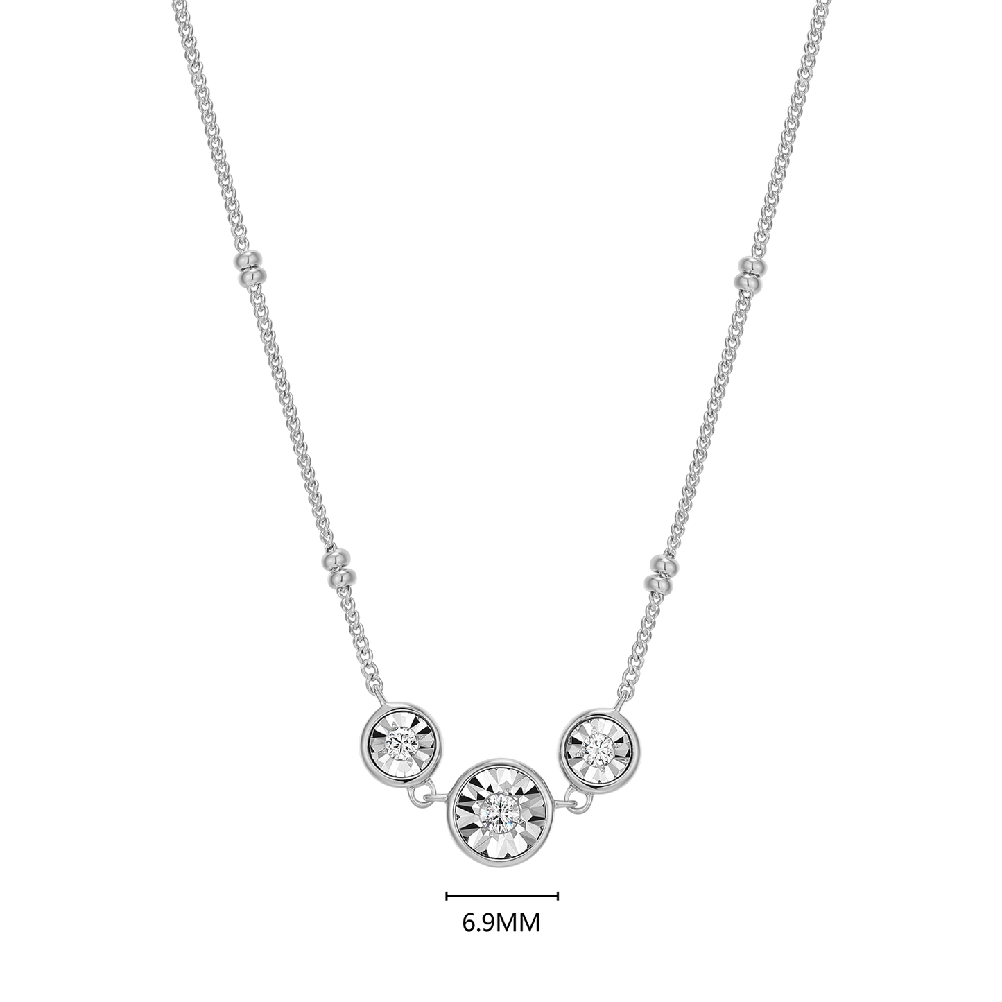 Trio Bezel-Set Lab-Created Diamond Beaded Bolo Necklace in Rhodium-Plated Sterling Silver | M by Monte Luna