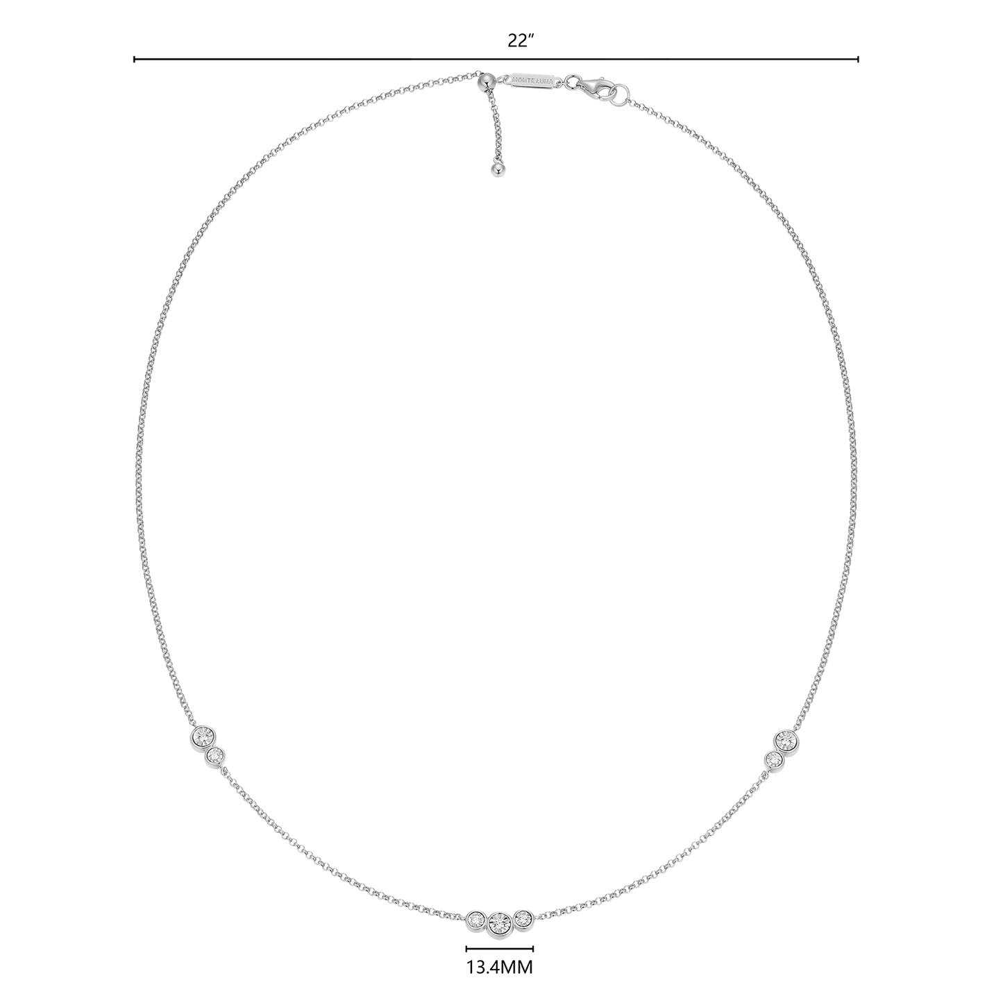 Trio Bezel-Set Lab-Created Diamond Station Bolo Necklace in Rhodium-Plated Sterling Silver | M by Monte Luna