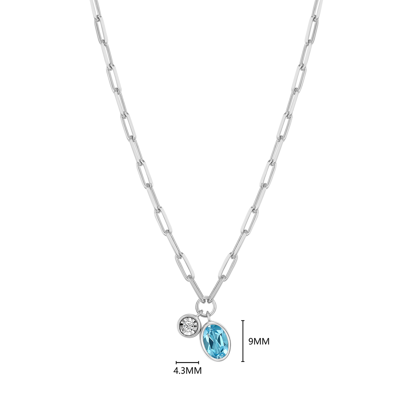 December Birthstone Genuine Blue Topaz & Lab-Created Diamond Mini Paperclip Necklace in Rhodium-Plated Sterling Silver | M by Monte Luna