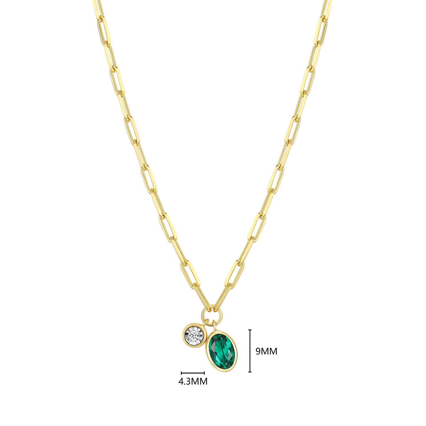 May Birthstone Lab-Created Emerald & Lab-Created Diamond Mini Paperclip Necklace in 14K Yellow Gold-Plated Sterling Silver | M by Monte Luna