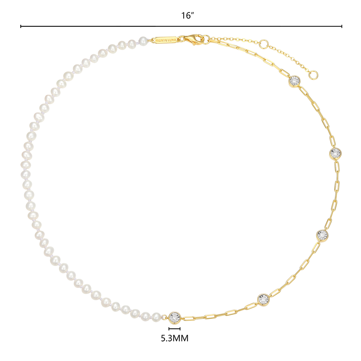 Freshwater Baby Pearl & Lab-Created Diamond Station Paperclip Necklace in 14K Yellow Gold-Plated Sterling Silver | M by Monte Luna