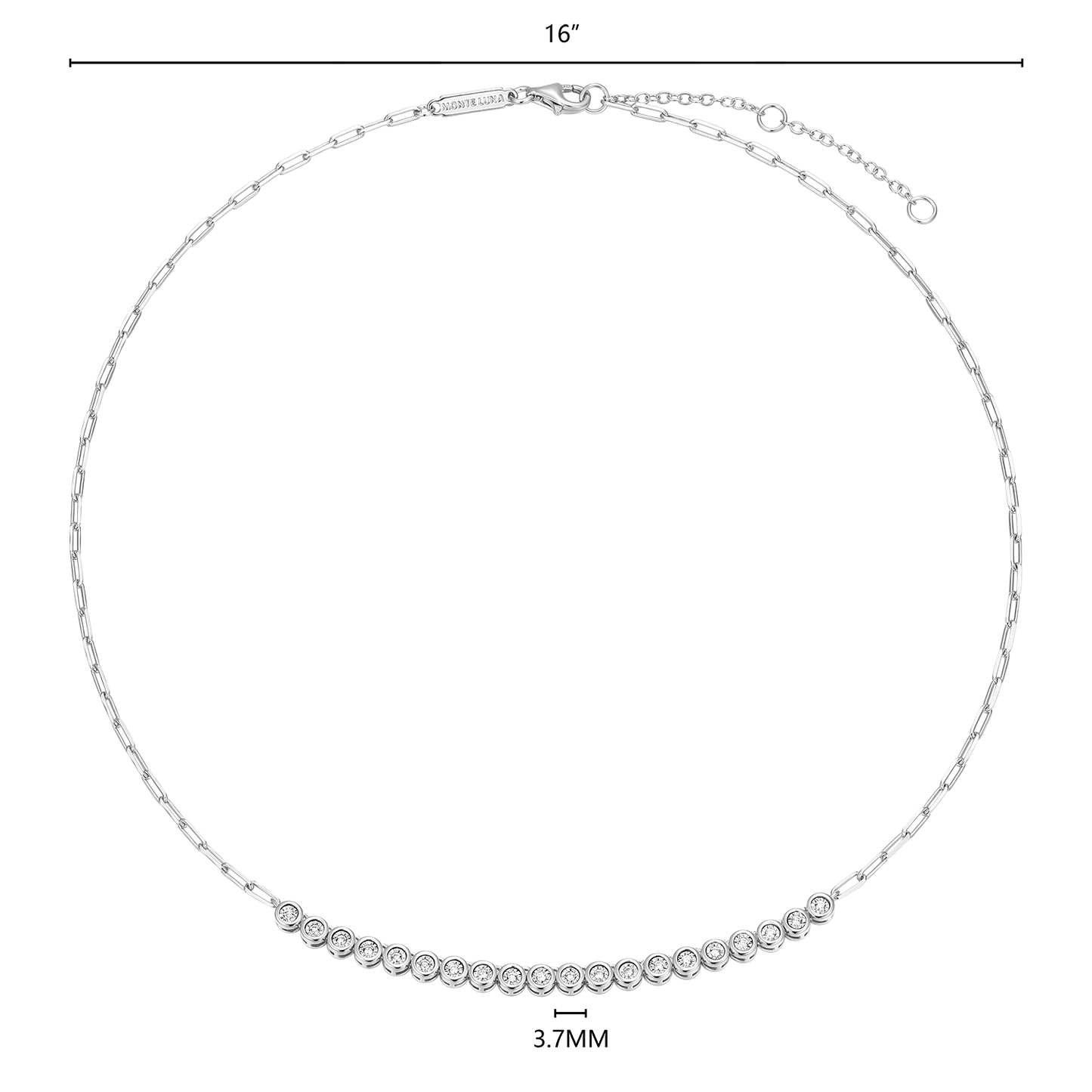 Mini Paperclip Chain & Bezel-Set Lab-Created Diamond Necklace in Rhodium-Plated Sterling Silver | M by Monte Luna