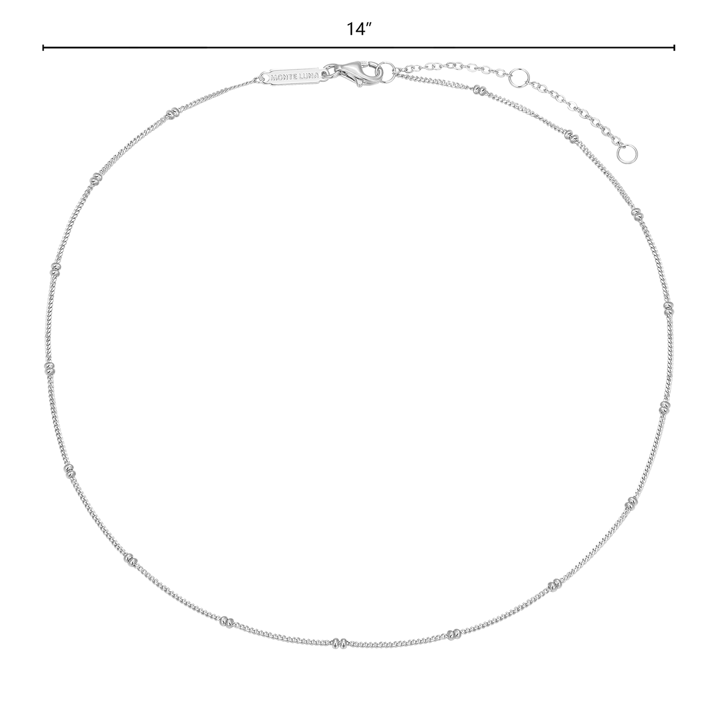 14+2" Beaded Chain in Rhodium-Plated Sterling Silver | M by Monte Luna