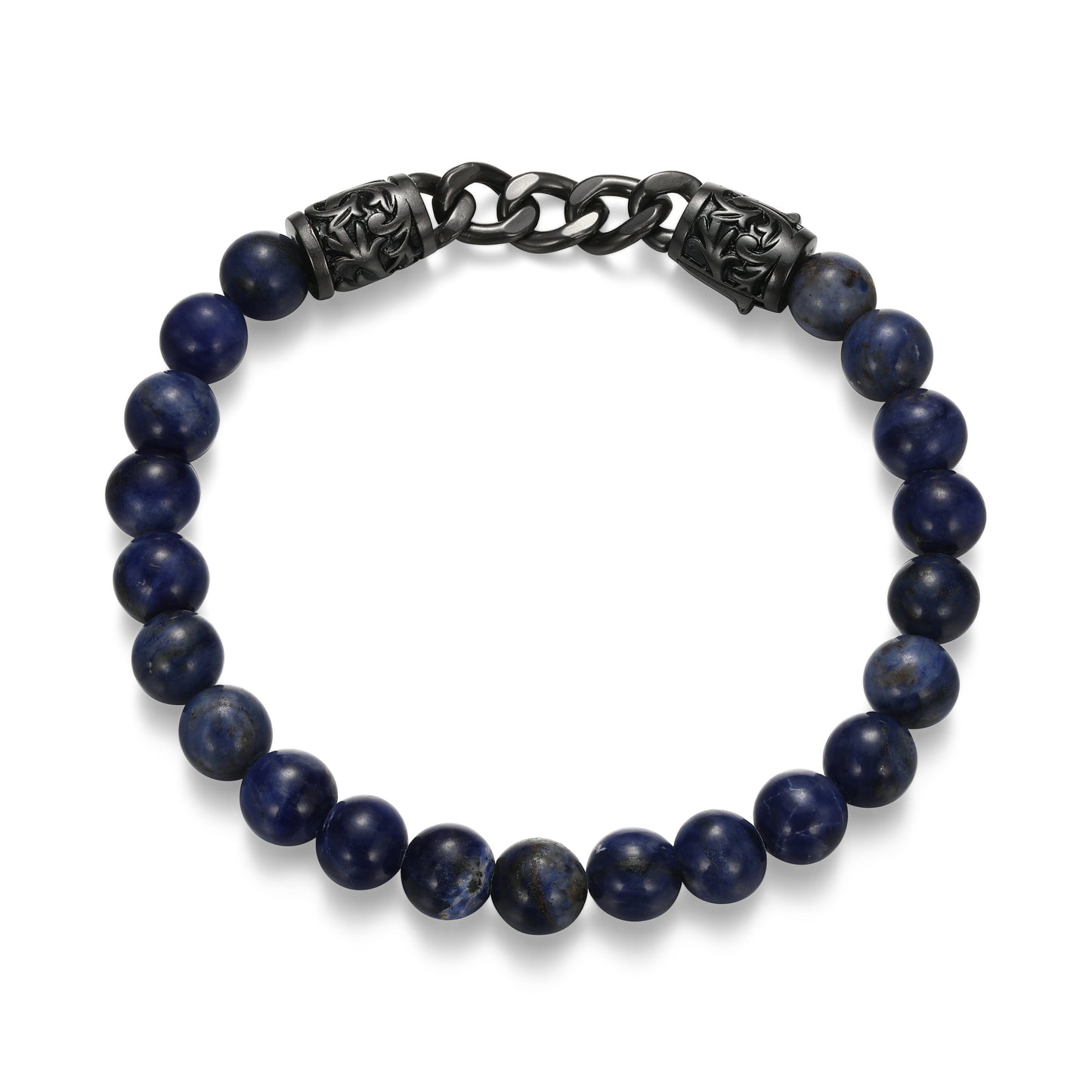 Dark Reign Chisel Rondelle Cuban Chain Sodalite Beaded Bracelet in Gunmetal-Plated Sterling Silver | ethos