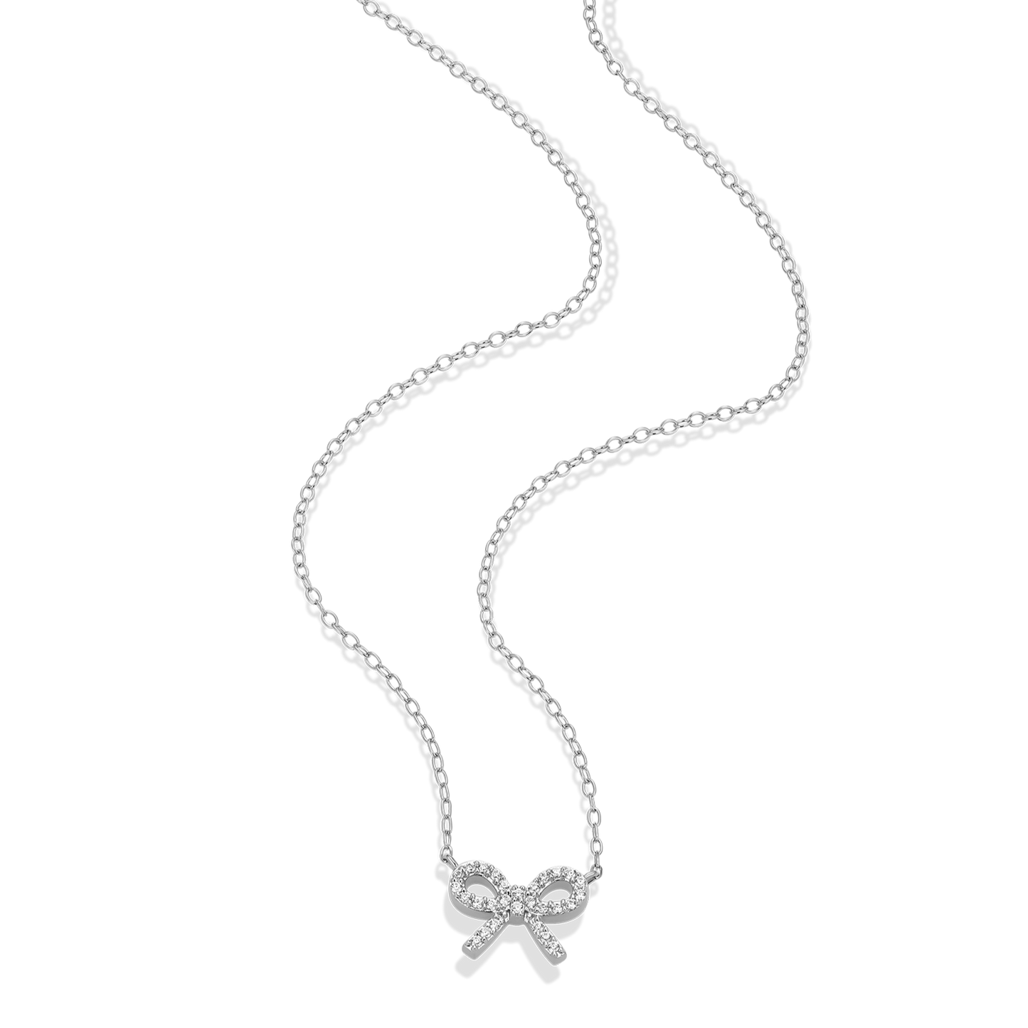 Ribbon Bow Lab-Created Diamond Charm Necklace in Rhodium-Plated Sterling Silver | M by Monte Luna
