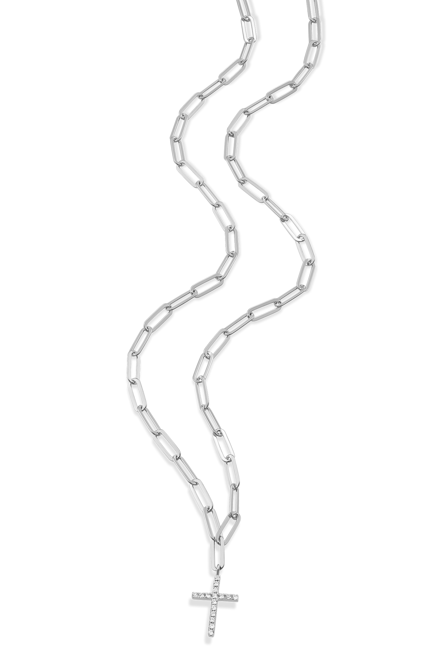 Cross Pendant Lab-Created Diamond Paperclip Necklace in Rhodium-Plated Sterling Silver | M by Monte Luna