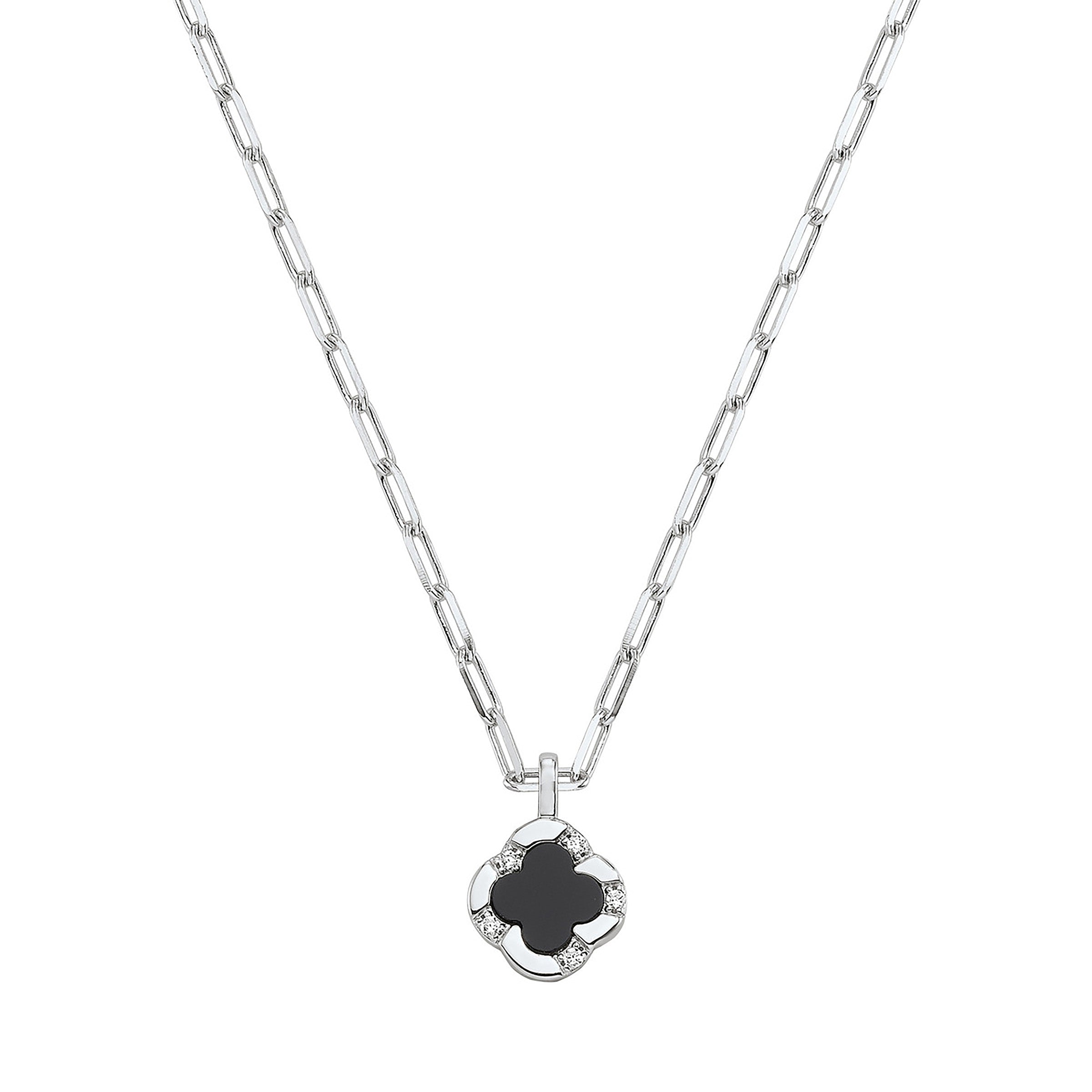 CN0197 - Black Onyx Clover Pendant Necklace | Charles Garnier