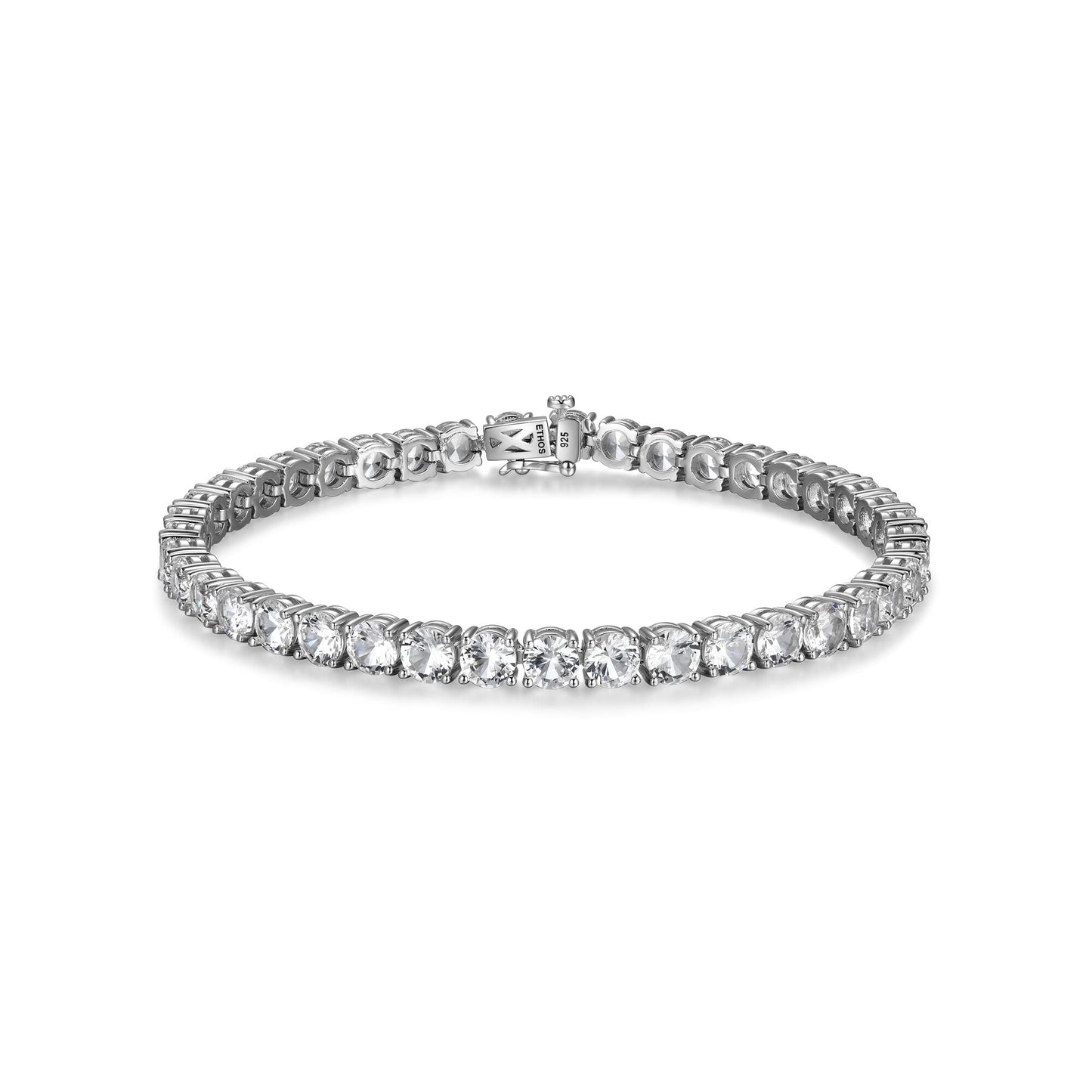 Basic Rhodium Plated Sterling Silver and Created White Sapphire Bracelet - UB24W | ethos