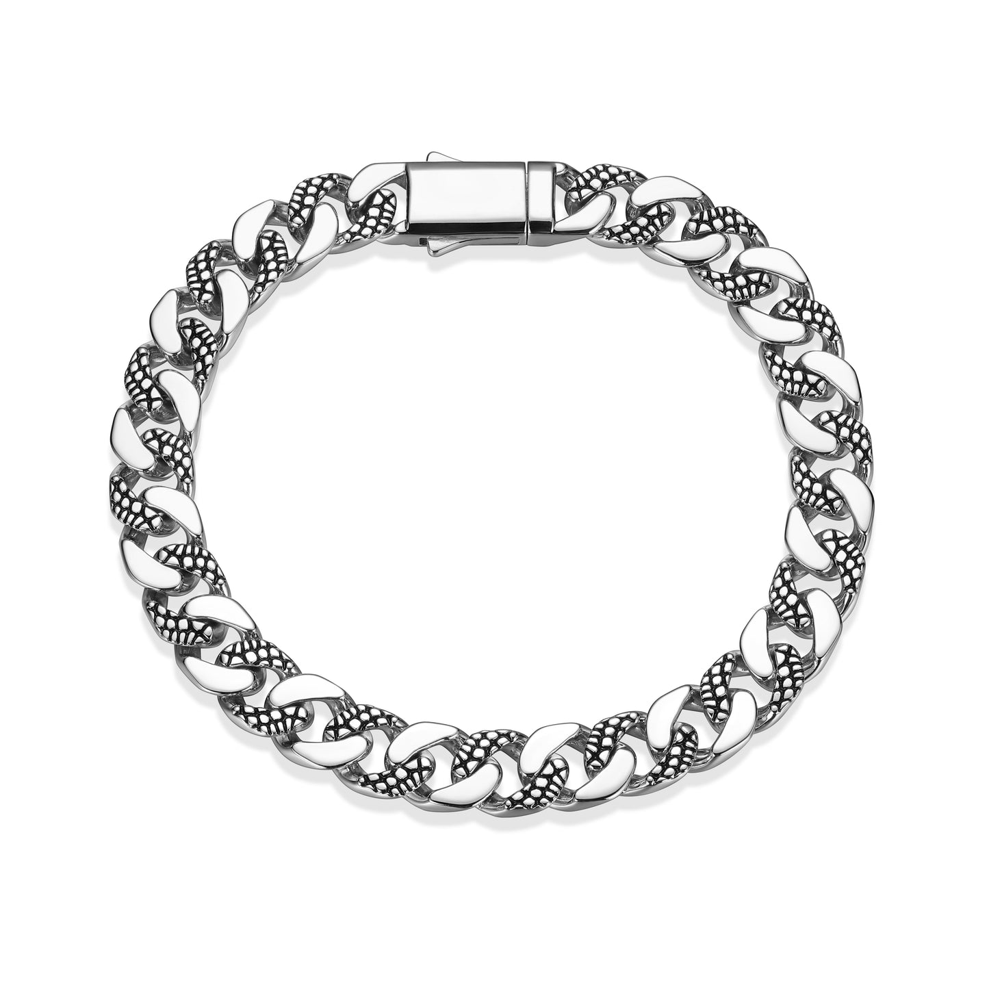 Reptile Design Cuban Link Chain Bracelet in Rhodium-Plated Sterling Silver | ethos
