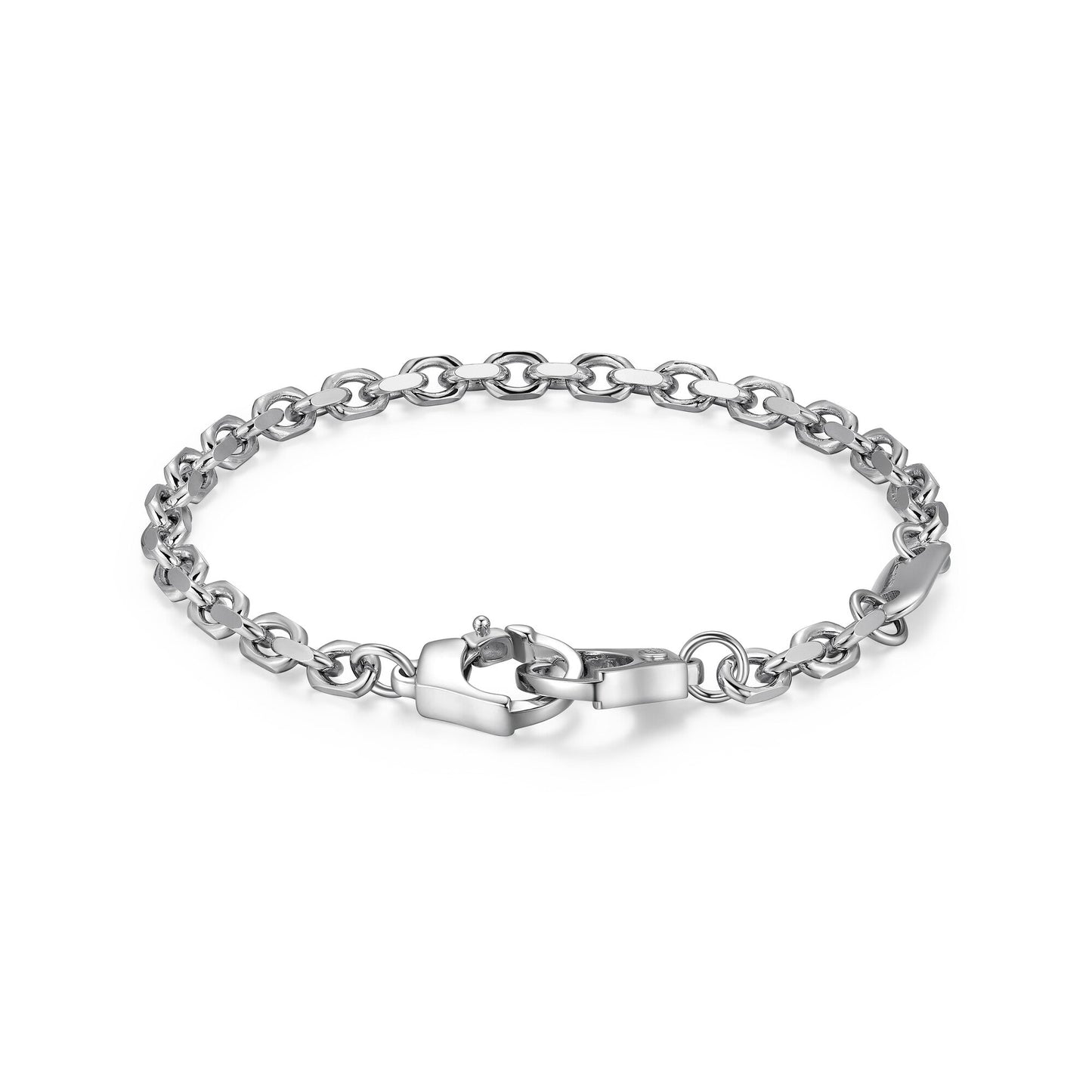 Italian Chain Rhodium Plated Cable Bracelet with Handcuff Clasp - 8.5" - UB41 | ethos