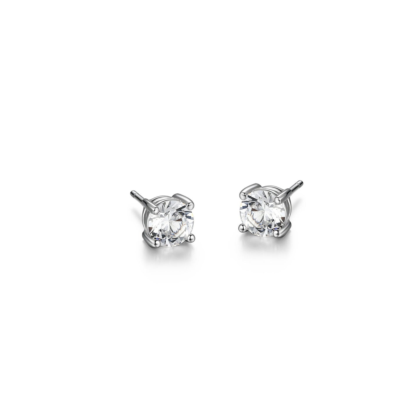 Basic Rhodium Plated Sterling Silver and Created White Sapphire Stud Earrings - UE24W | ethos