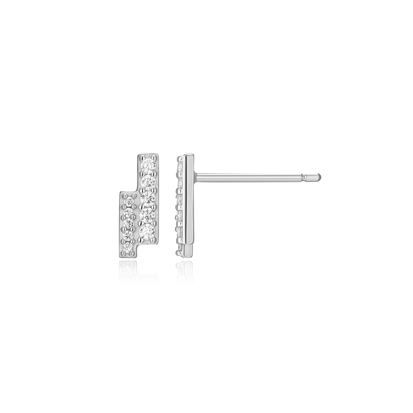 Double Bar Pave Stud Earrings in Rhodium-Plated Sterling Silver | M by Monte Luna