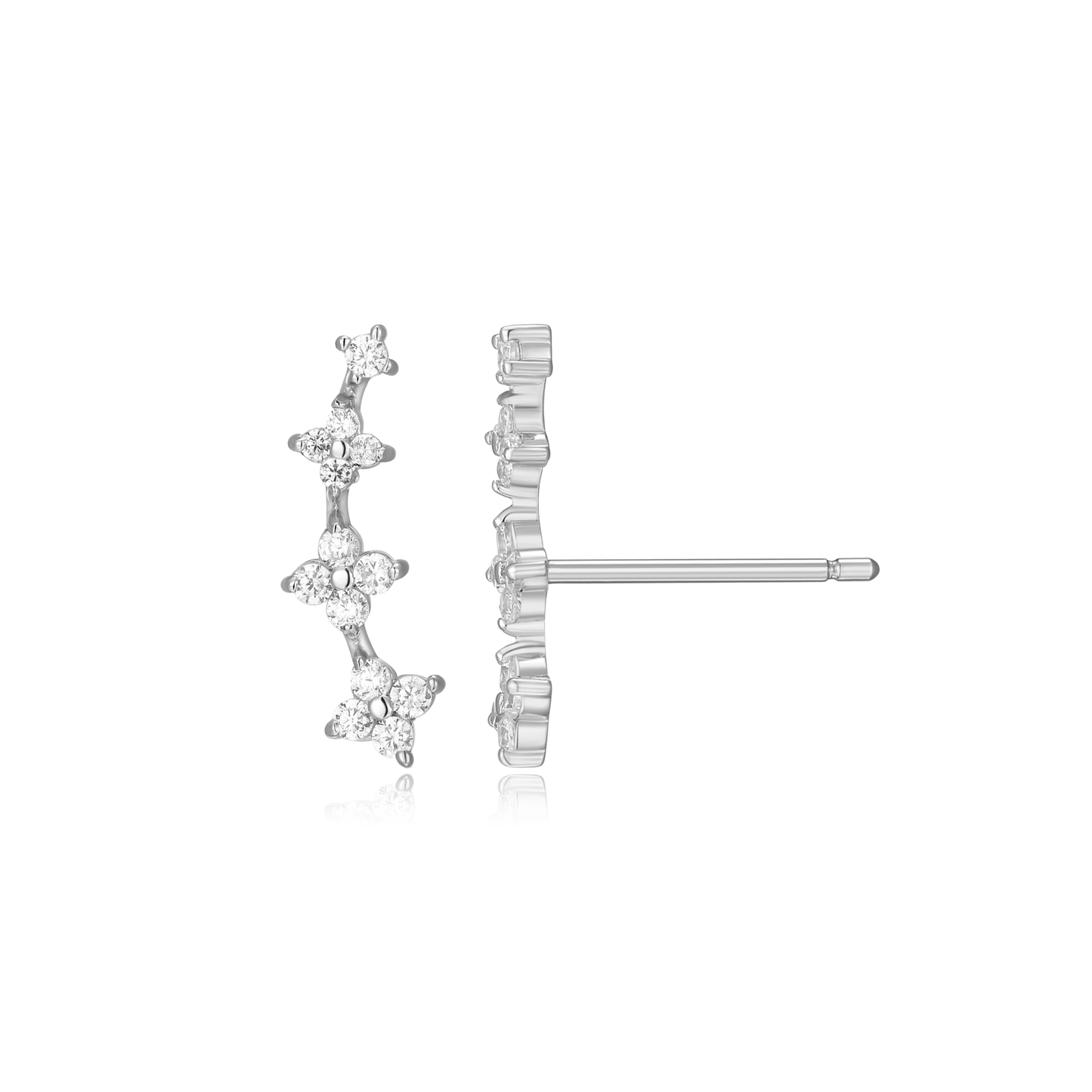 Floral Climber Stud Earrings in Rhodium-Plated Sterling Silver | M by Monte Luna