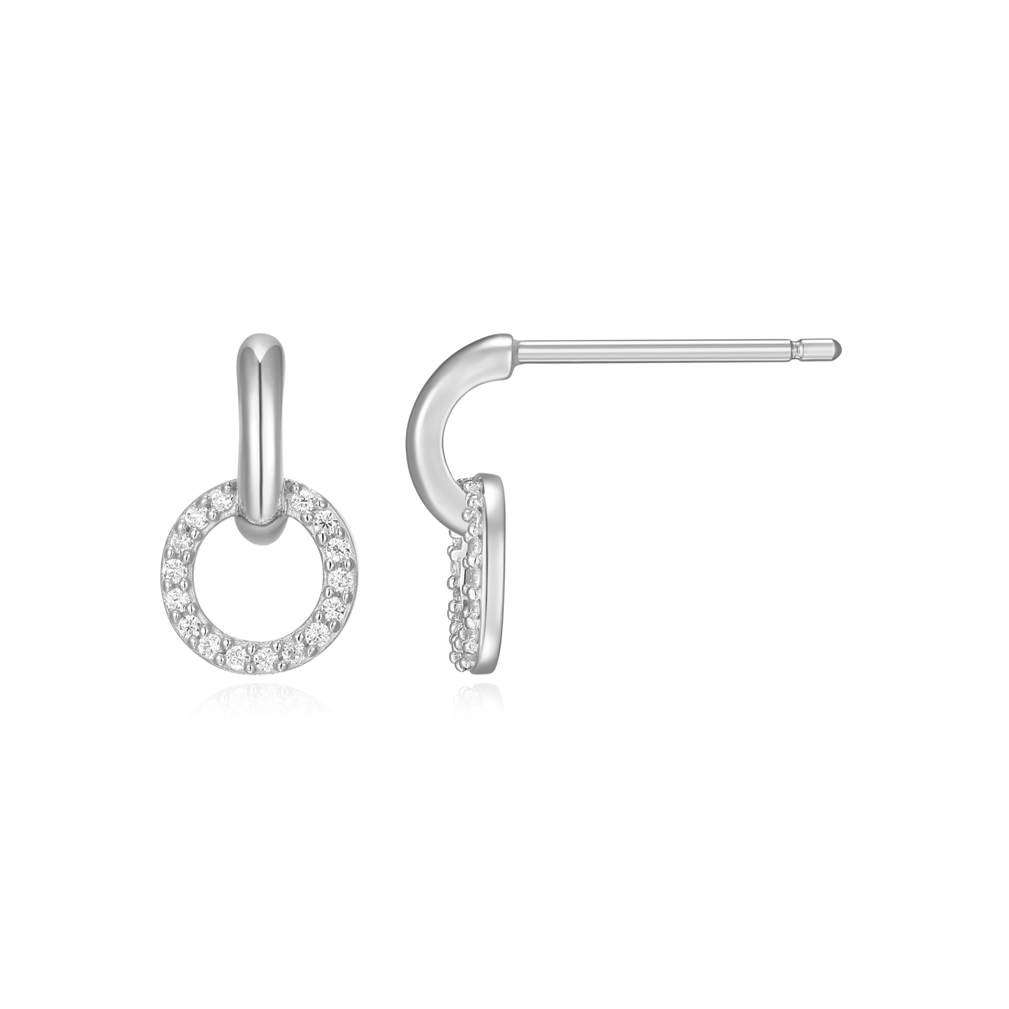 Circle Drop Stud Earrings in Rhodium-Plated Sterling Silver | M by Monte Luna