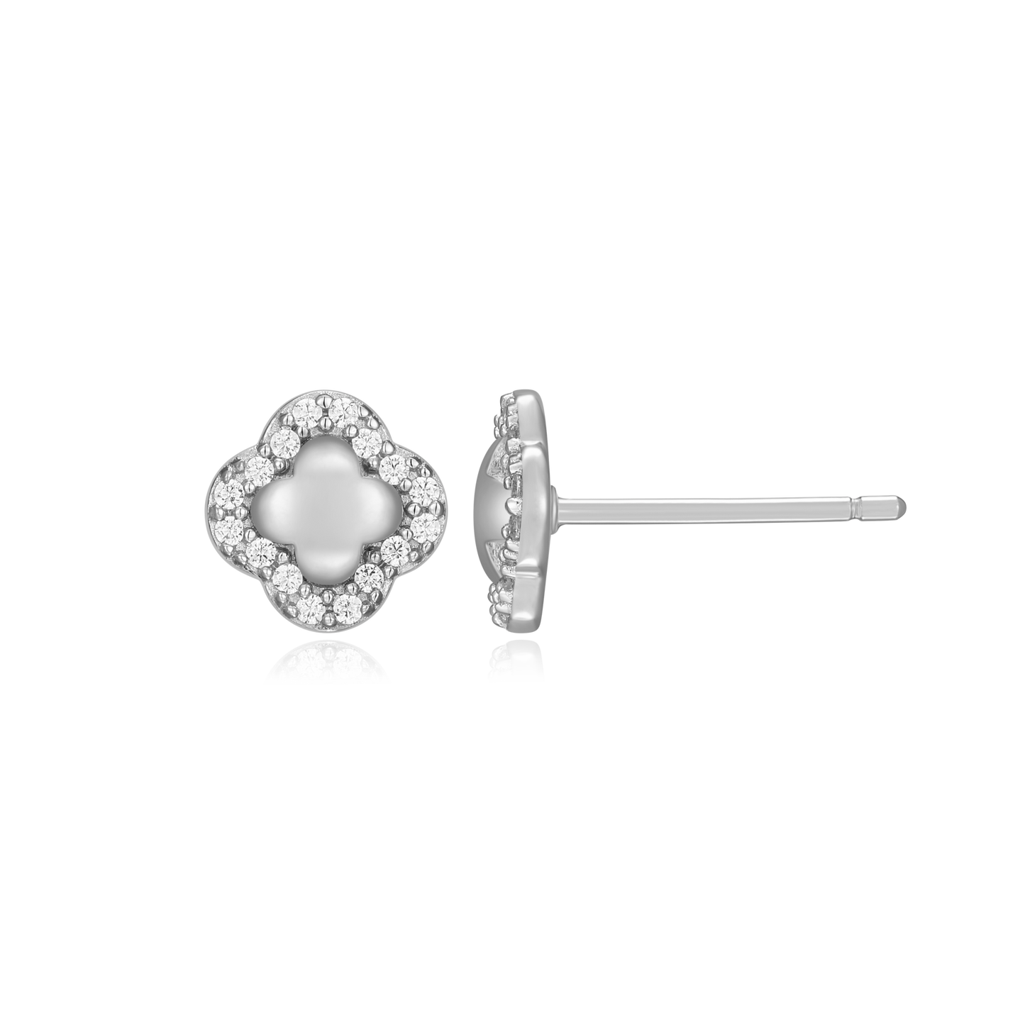 Clover Stud Earrings in Rhodium-Plated Sterling Silver | M by Monte Luna