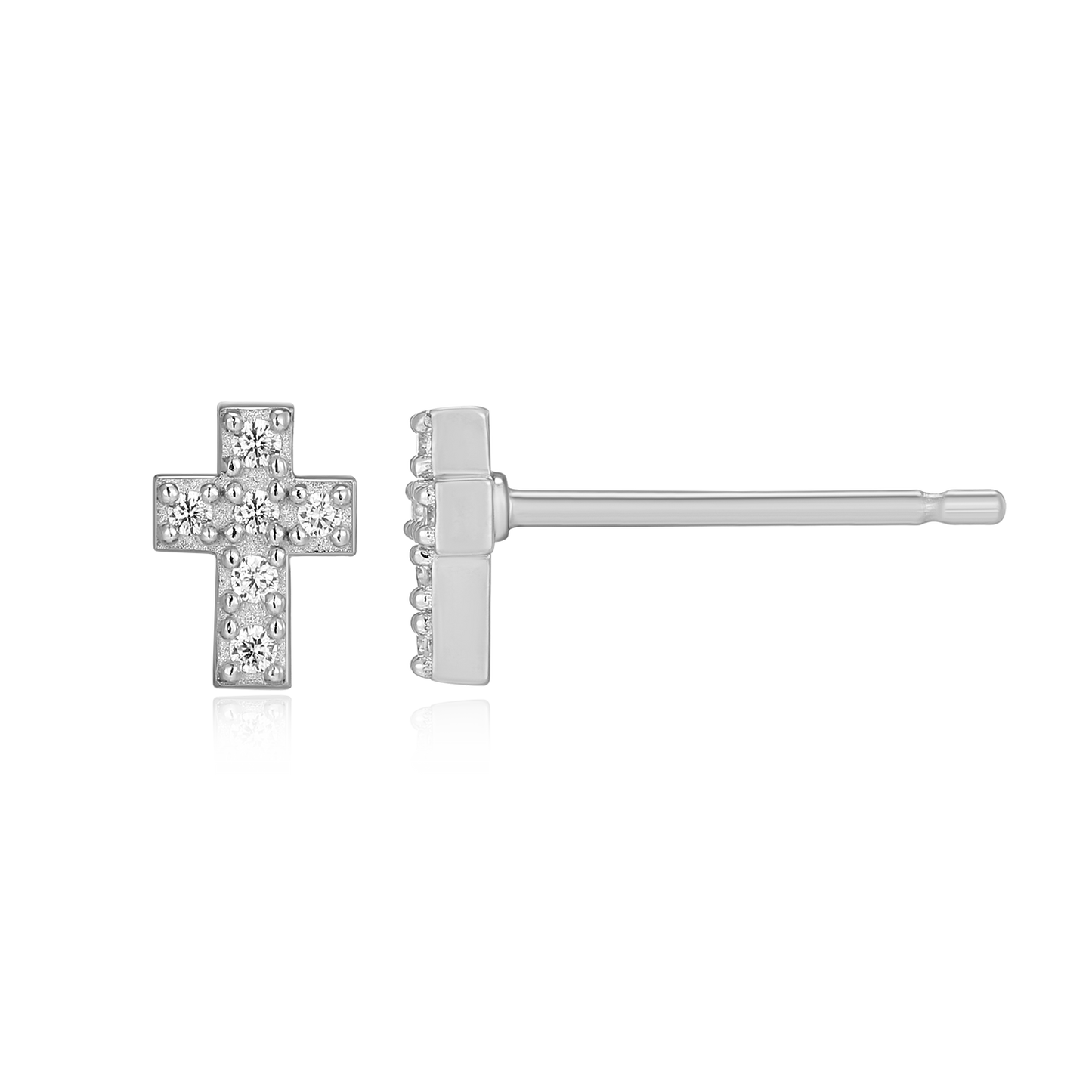 Petite Pave Cross Lab-Created Diamond Stud Earrings in Rhodium-Plated Sterling Silver | M by Monte Luna