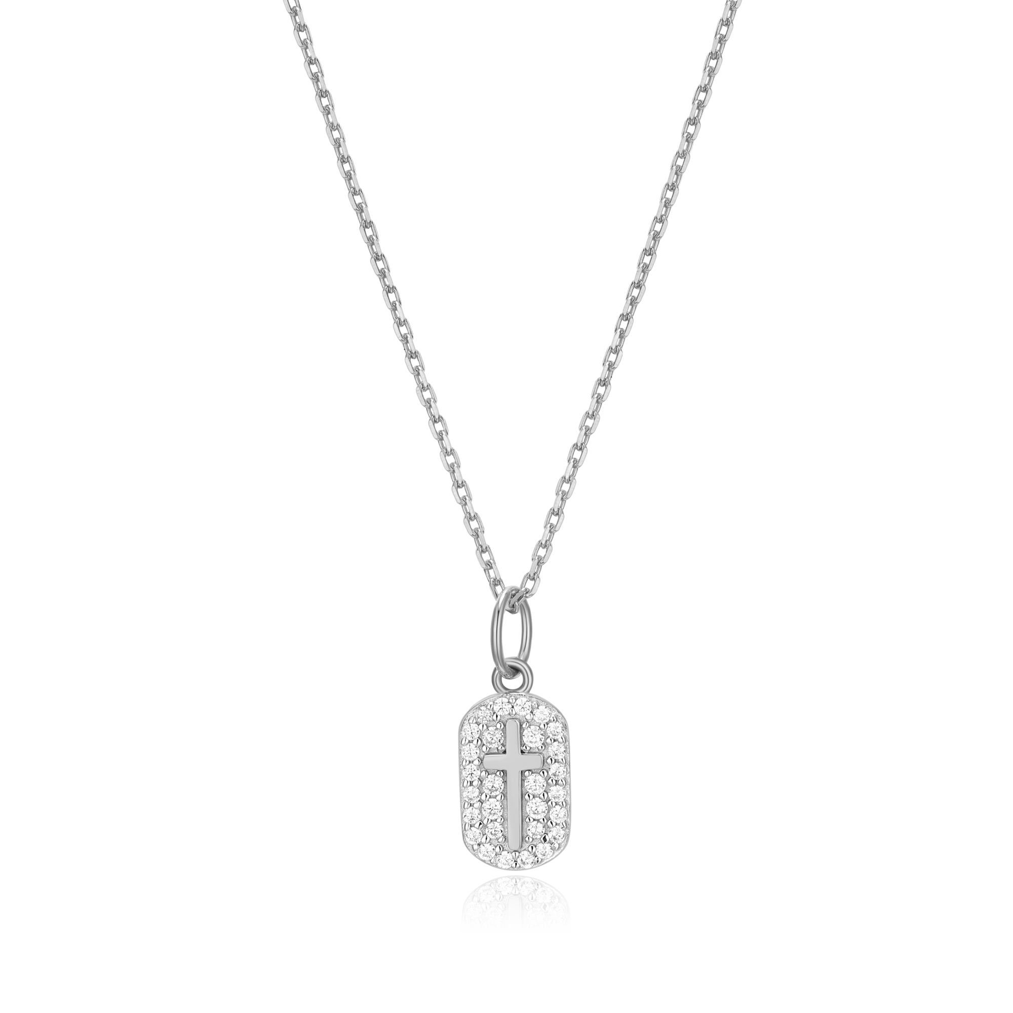 Cross Tag Pendant Necklace in Rhodium-Plated Sterling Silver | M
