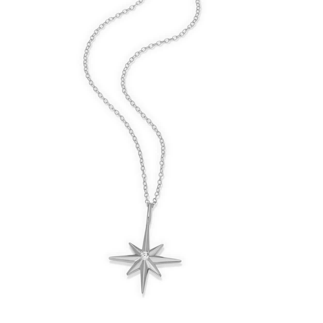 North Star Pendant Necklace in Rhodium-Plated Sterling Silver | M by Monte Luna