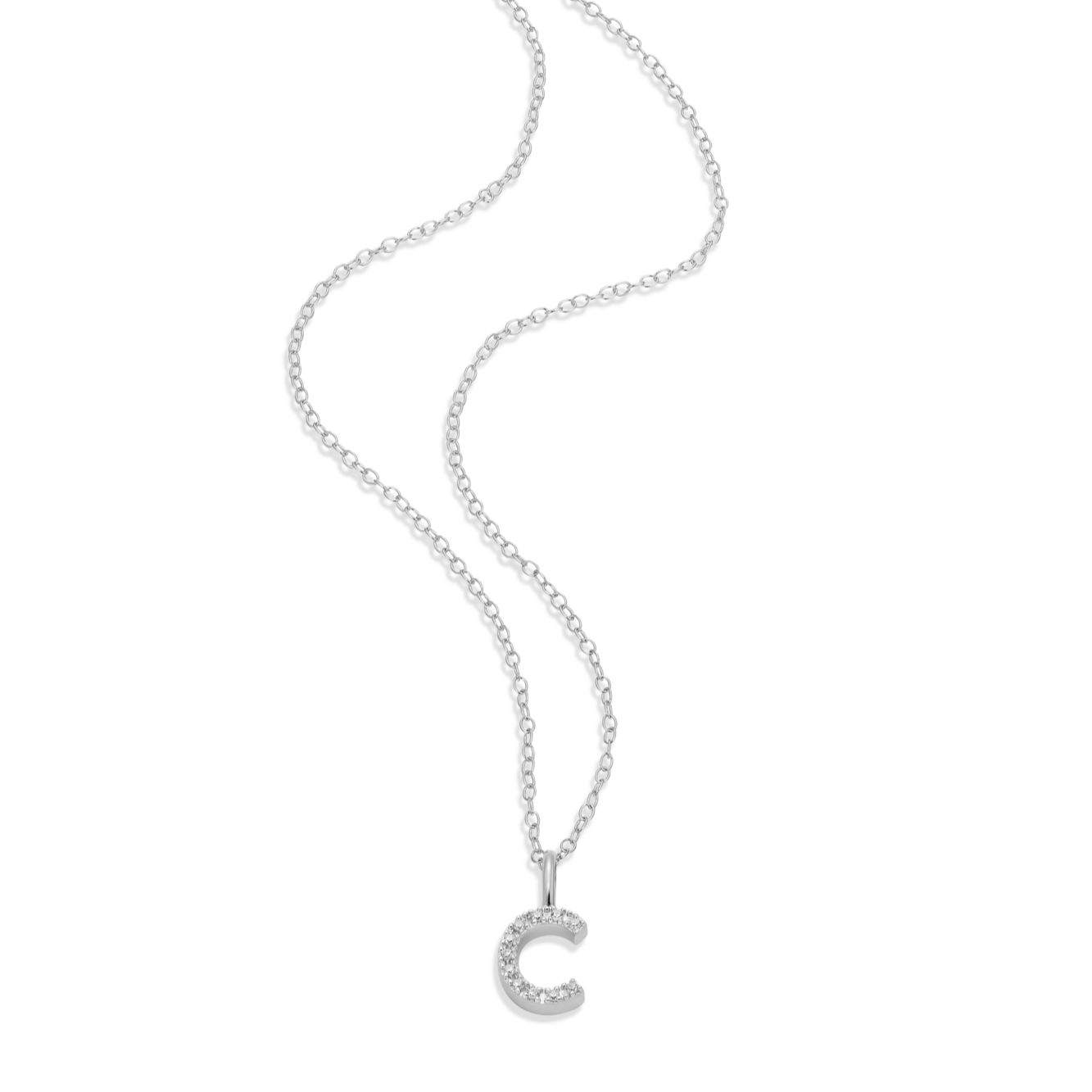 Letter "C" Initial Pendant Necklace in Rhodium-Plated Sterling Silver | M by Monte Luna