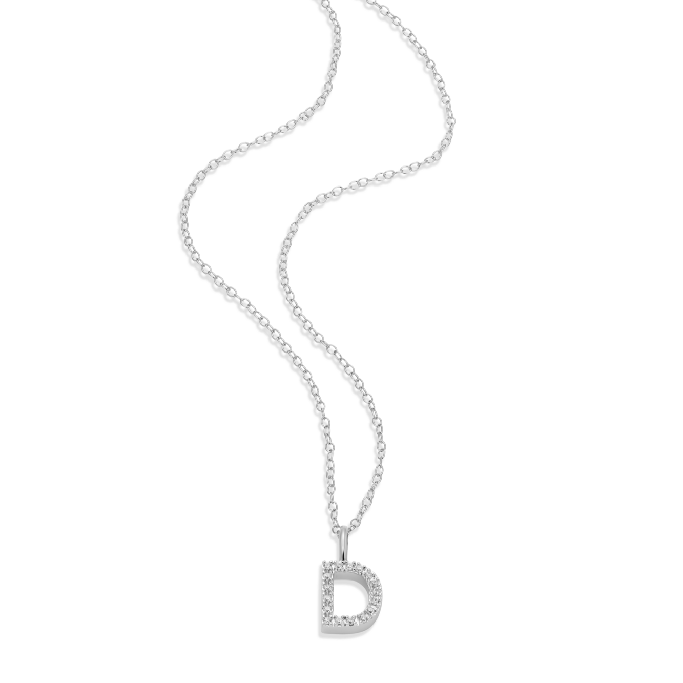 Letter "D" Initial Pendant Necklace in Rhodium-Plated Sterling Silver | M by Monte Luna