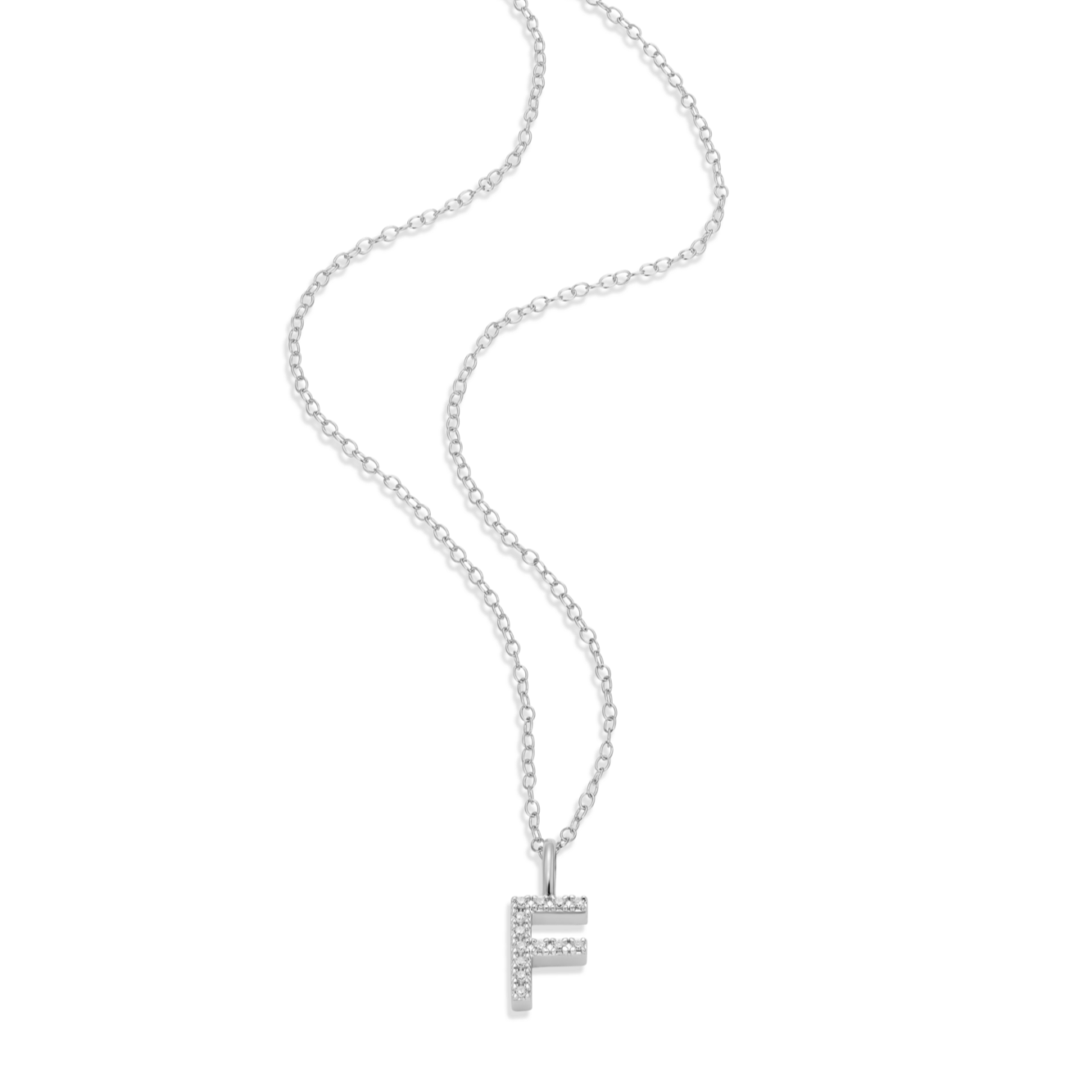 Letter "F" Initial Pendant Necklace in Rhodium-Plated Sterling Silver | M by Monte Luna